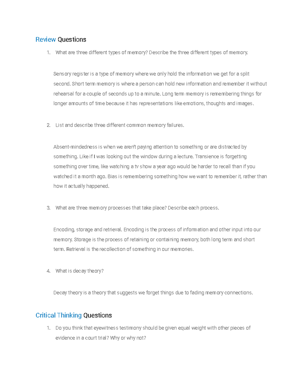 Critical Thinking Questions Unit 2 - Studocu