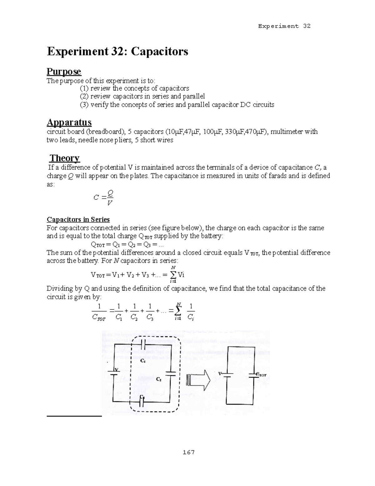 32 Capacitor Experiment Experiment 32 Capacitors Purpose The purpose of this experiment is to