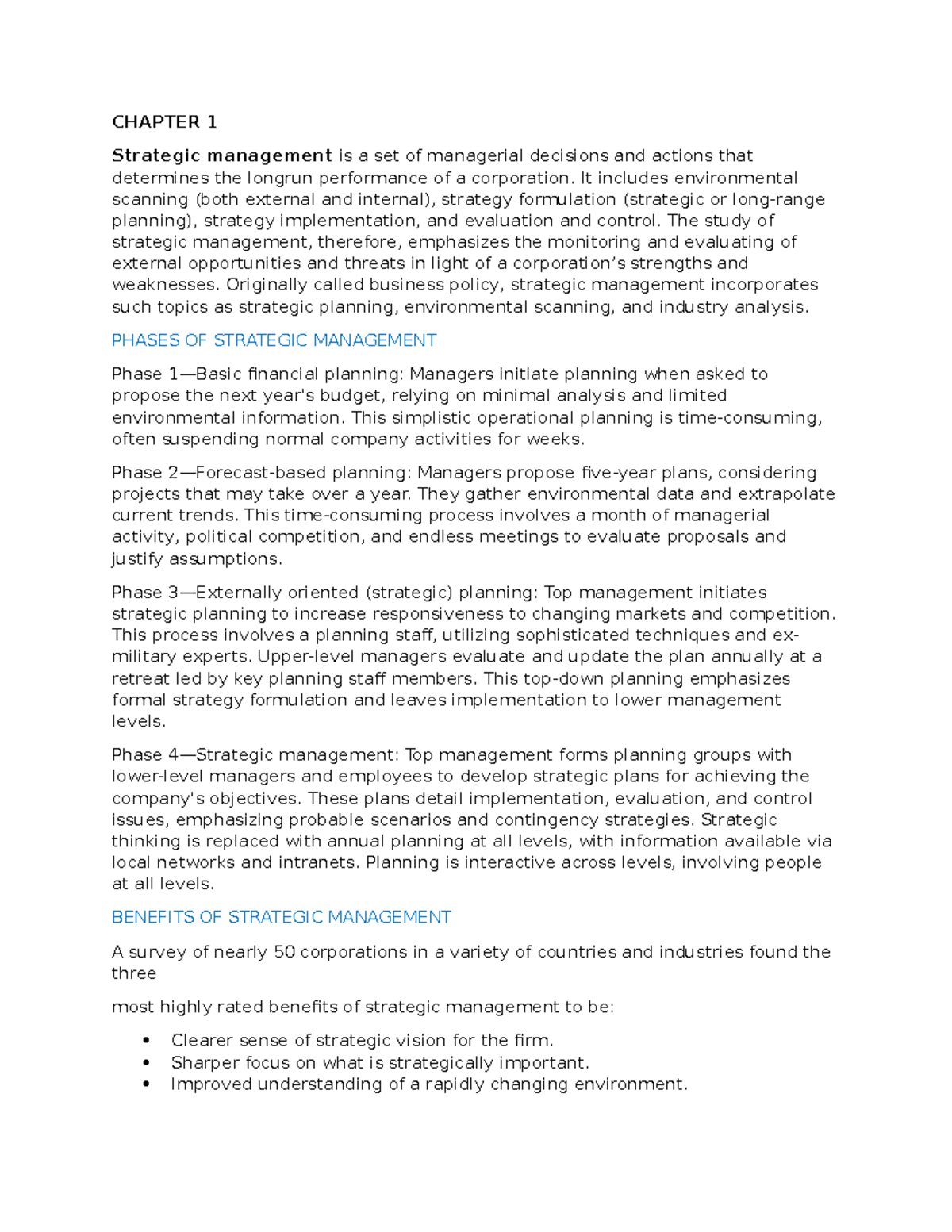 Chapter 1 - CHAPTER 1 Strategic management is a set of managerial ...