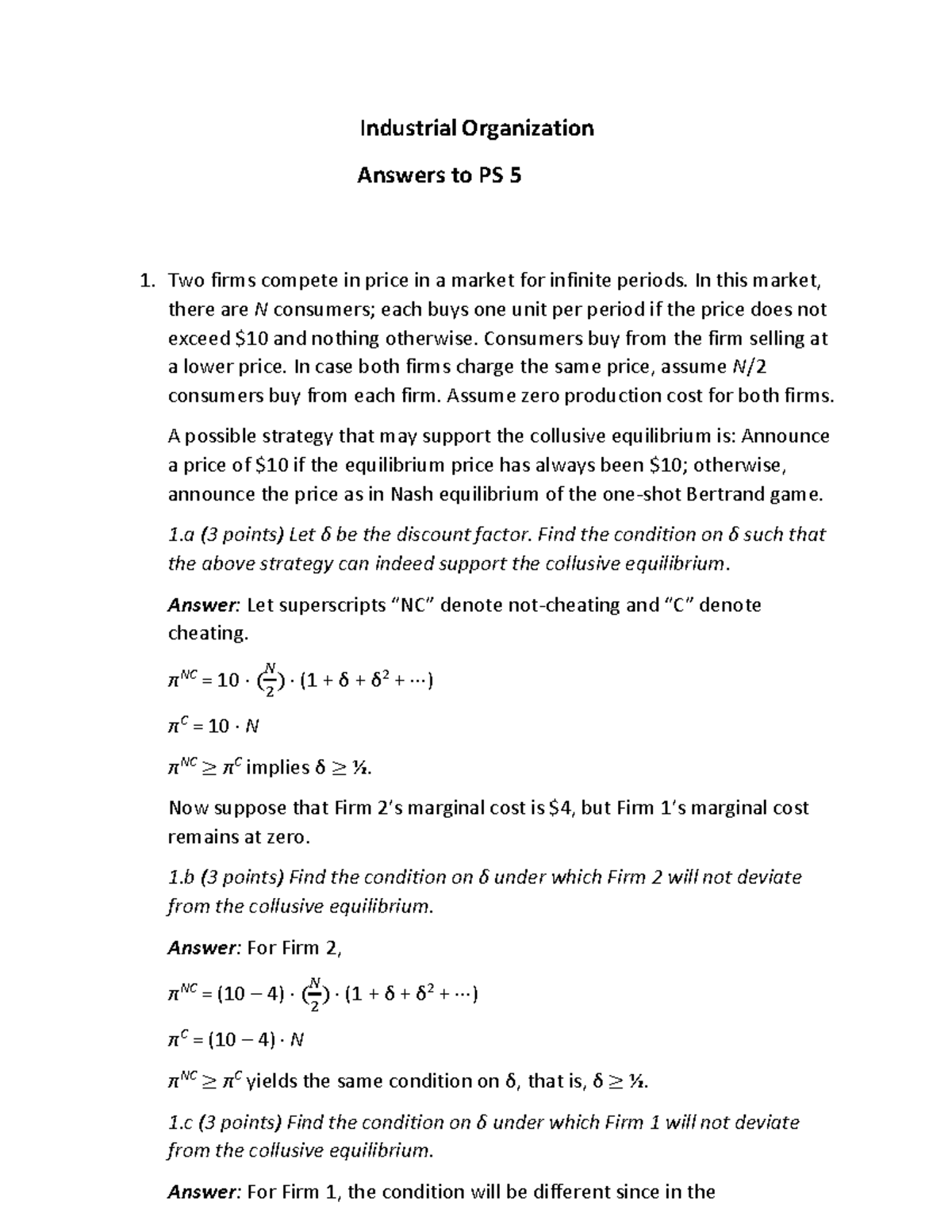 PS 5 Answers GG - Industrial Organization Answers to PS 5 Two firms ...