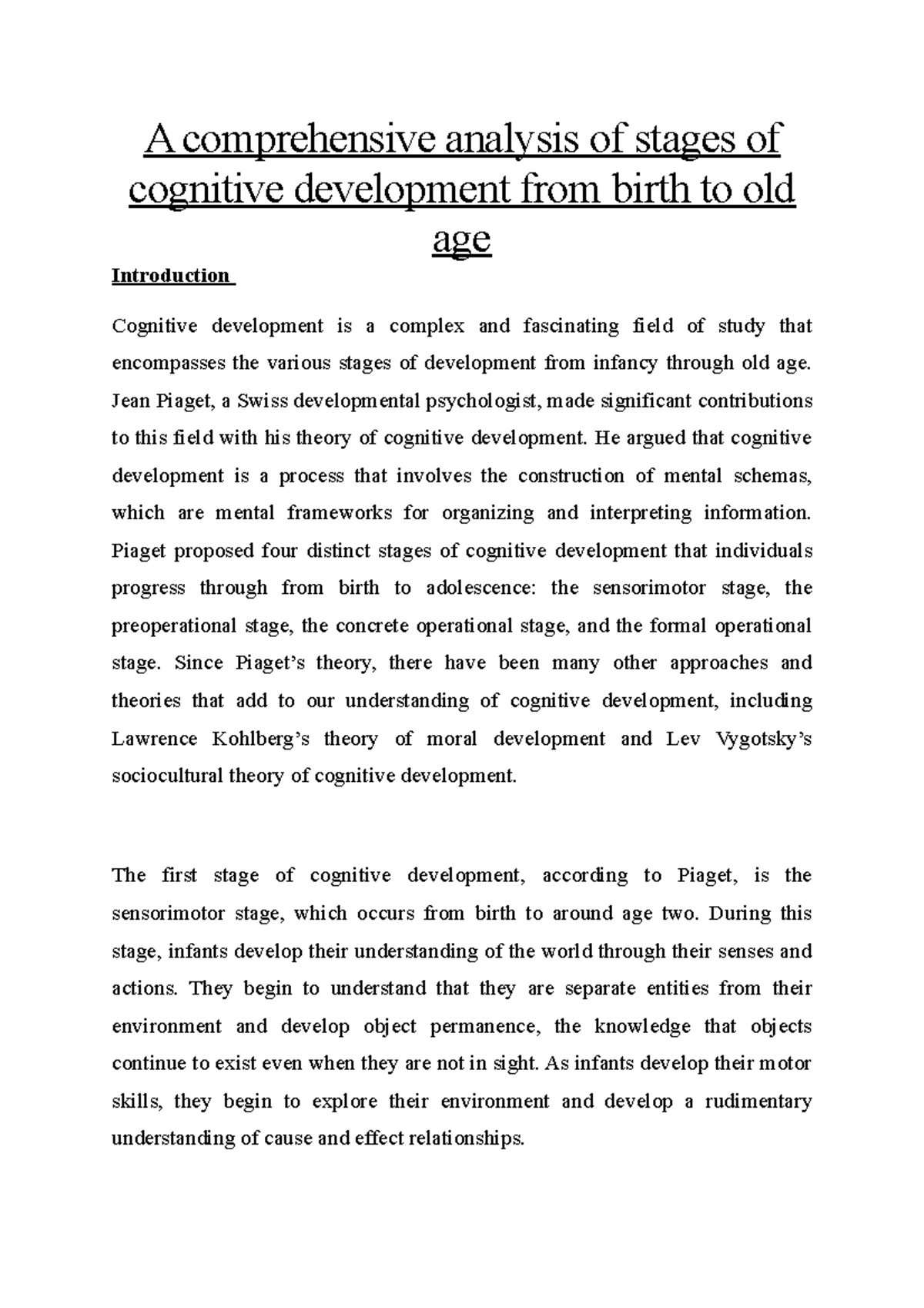 A comprehensive analysis of stages of cognitive development from birth ...