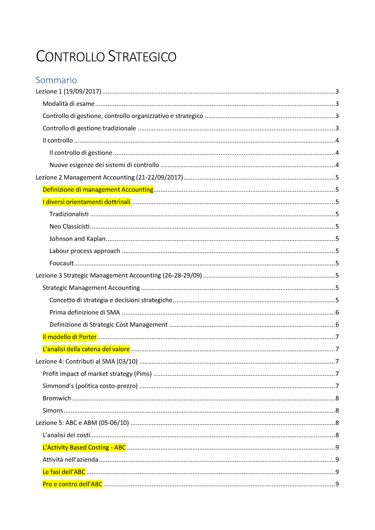 Controllo Strategico Appunti - CONTROLLO STRATEGICO Sommario Lezione 1 ...