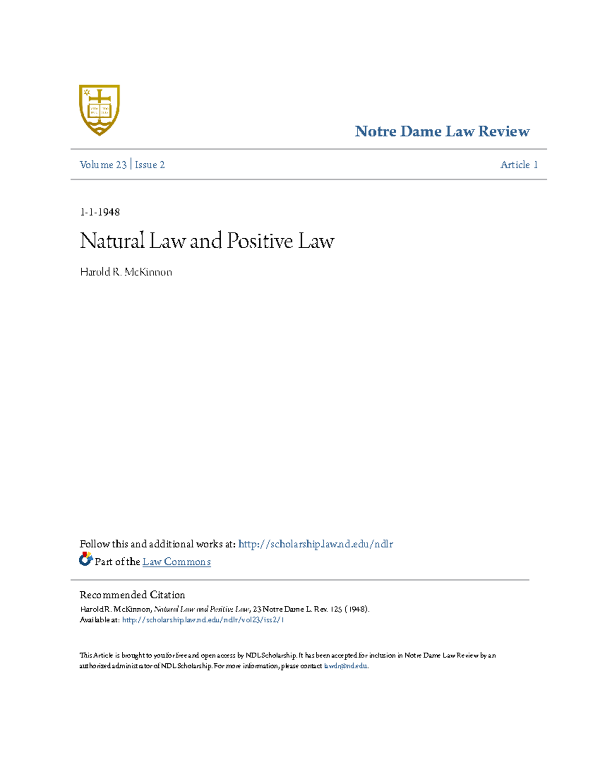 Natural Law and Positive Law - Notre Dame Law Review Volume 23 | Issue ...