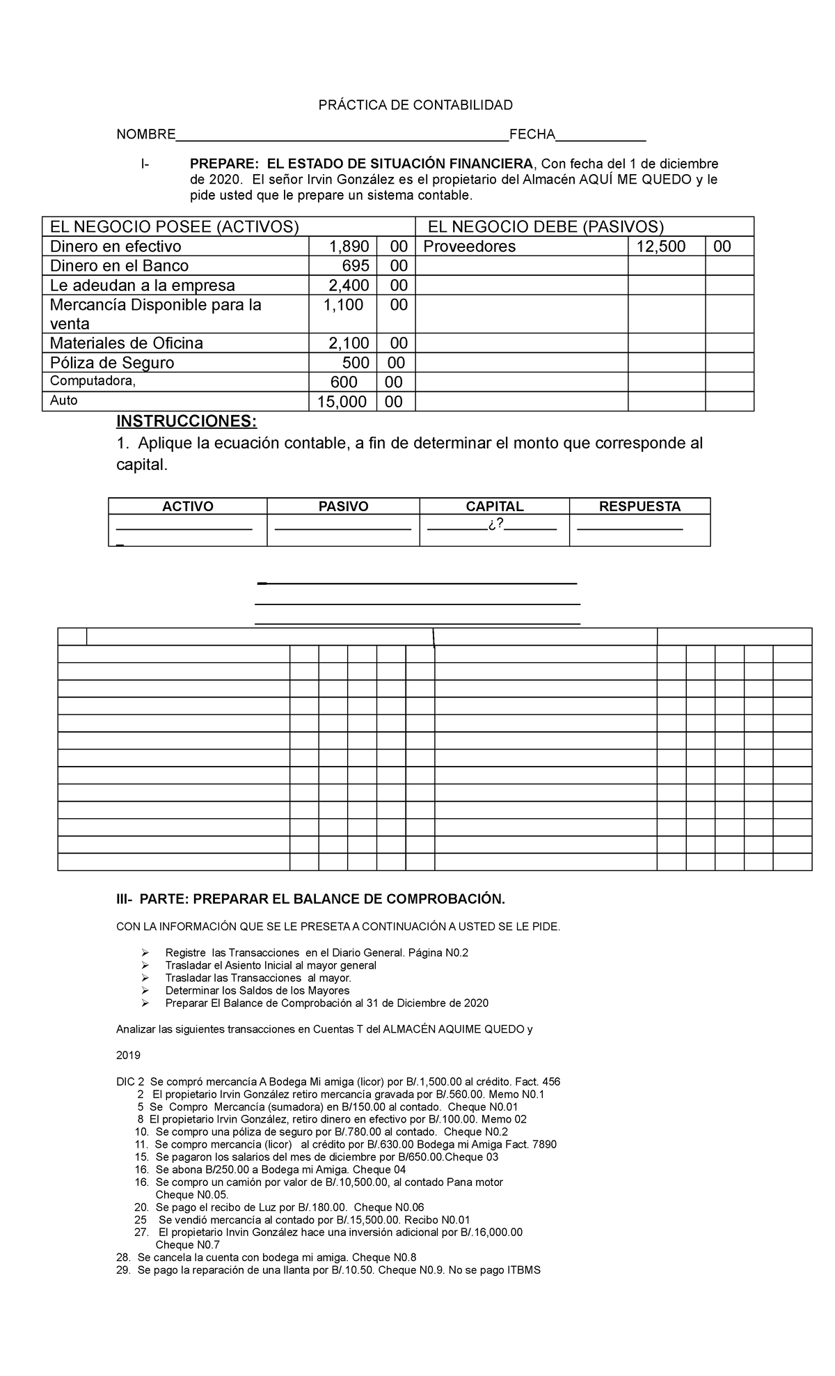 Practica Contabilidad - PRÁCTICA DE CONTABILIDAD - Studocu