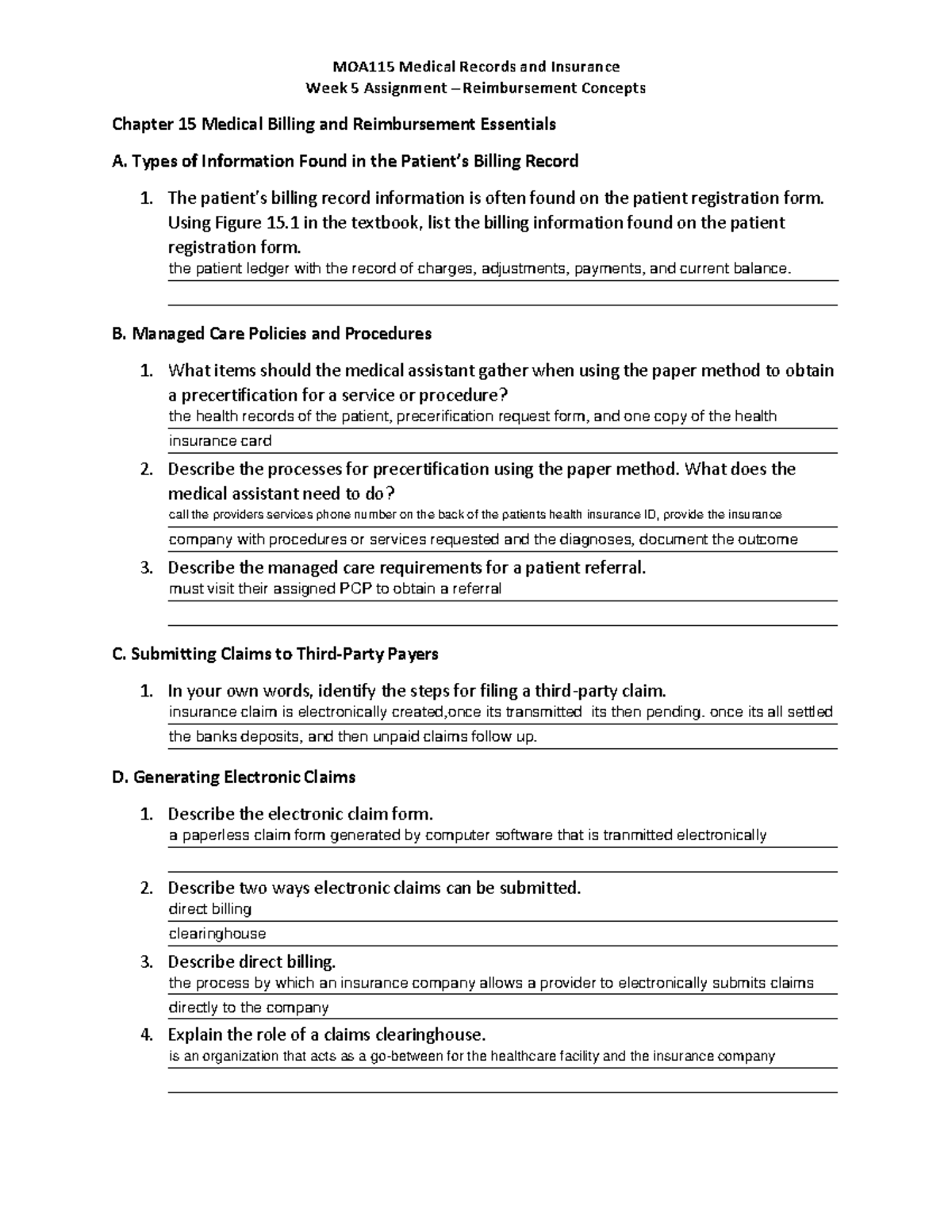 Week 5 Assignment Worksheet - MOA115 Medical Records And Insurance Week ...