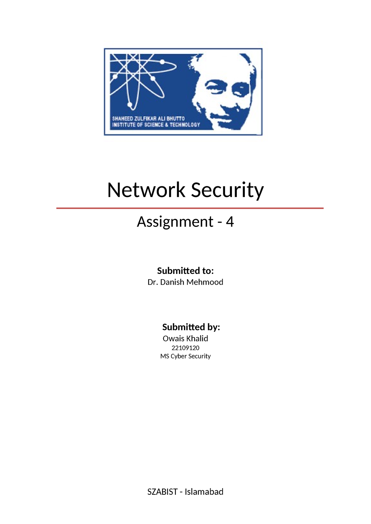 Owais khalid (22109120) Assignment 4 NS - Network Security Assignment ...