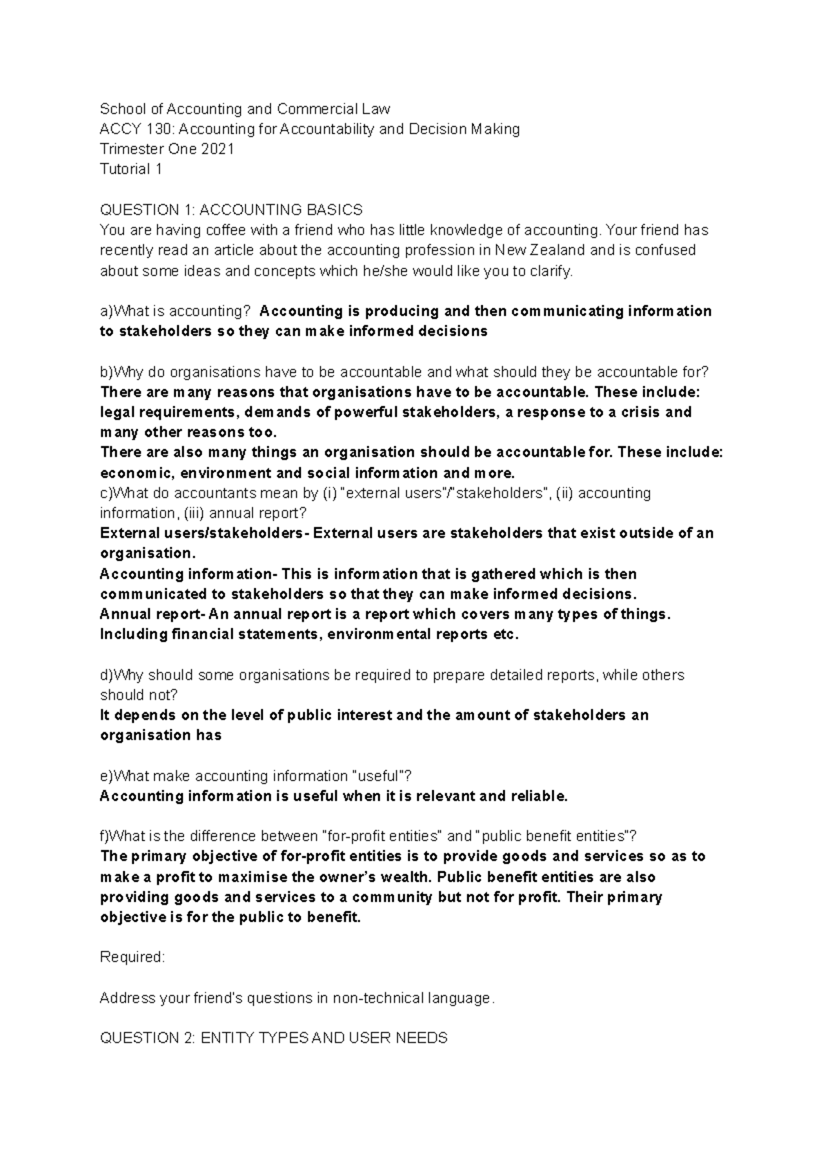 ACCY 130- Tutorial ONE - School of Accounting and Commercial Law ACCY ...