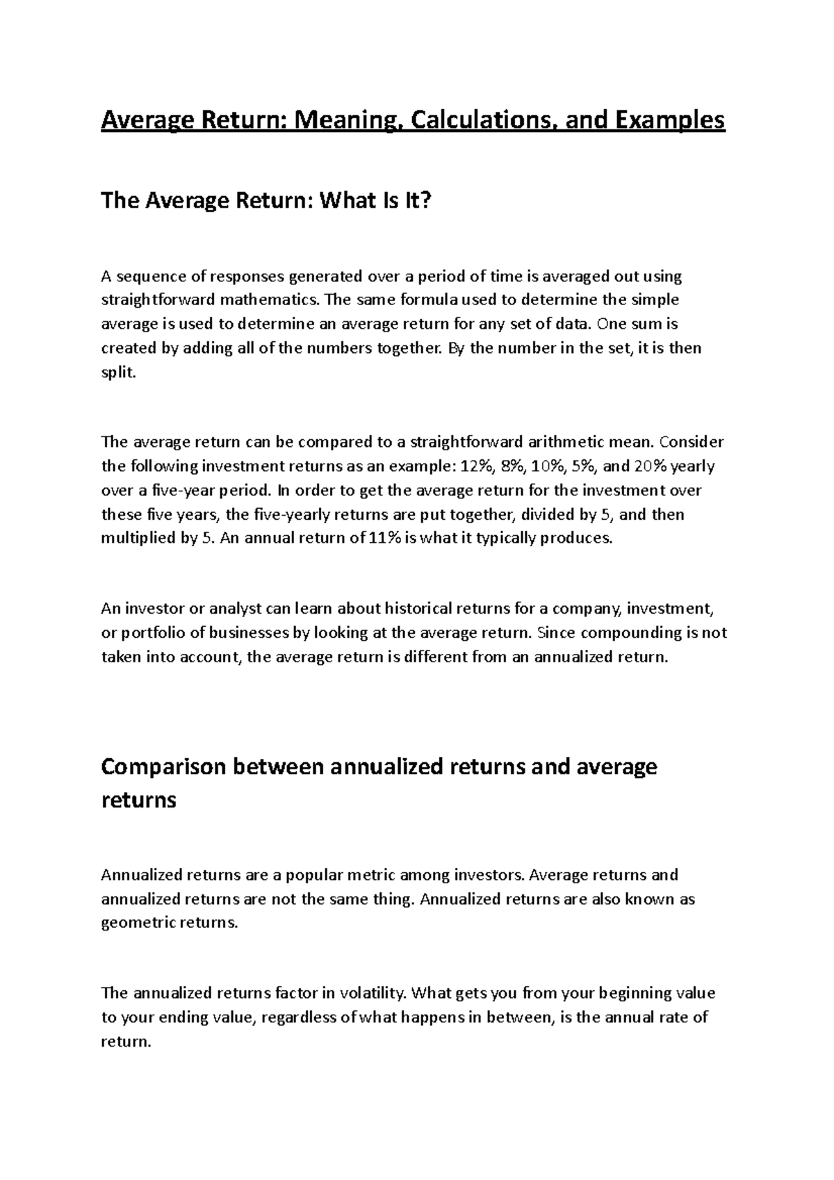 Average Return - help you! - Average Return: Meaning, Calculations, and ...