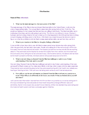 Film Reaction #5 - Film Reaction Name of Film: Poverty, Politics, and