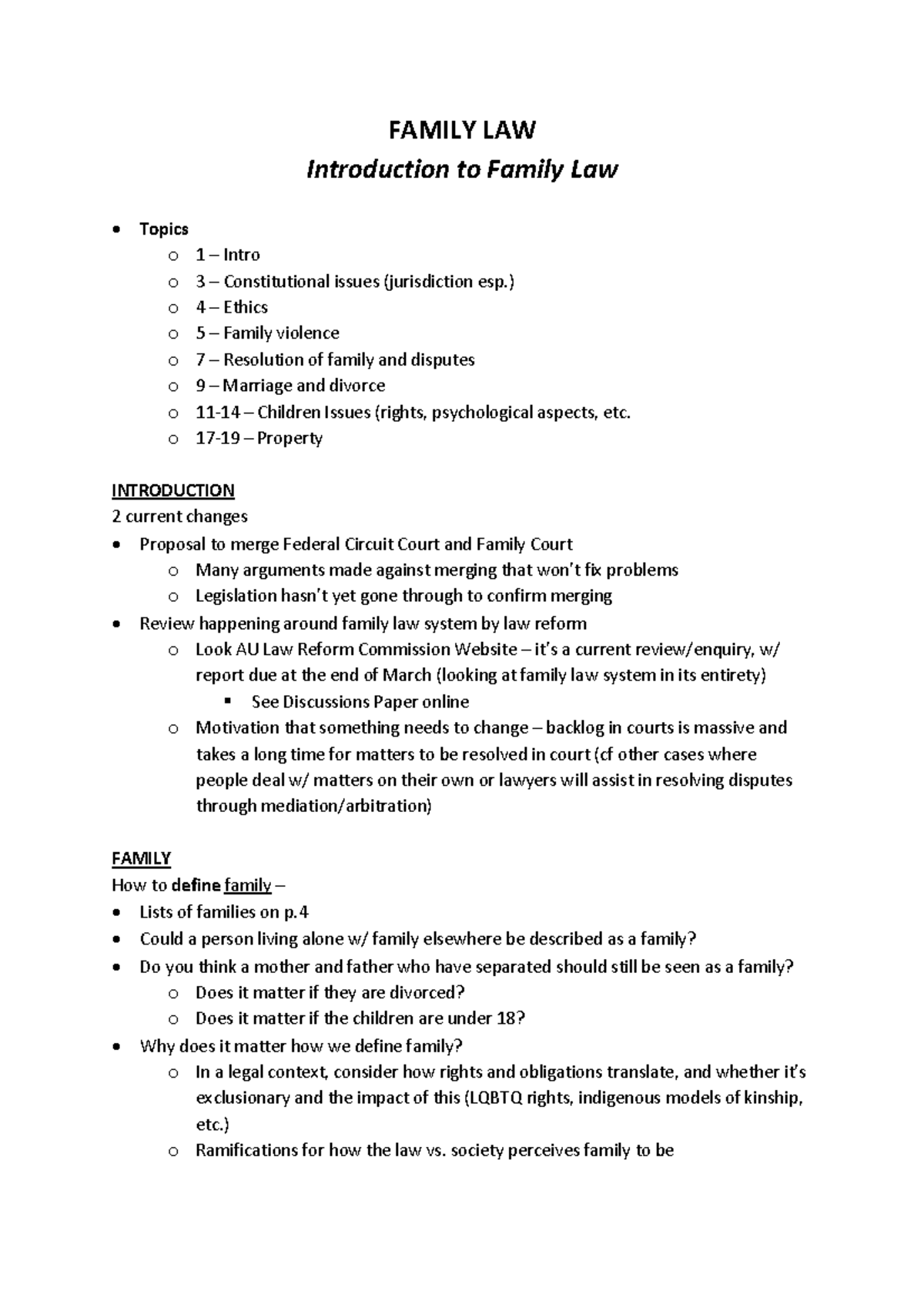 Family Law Notes - Introduction to Family Law - Warning: TT: undefined ...
