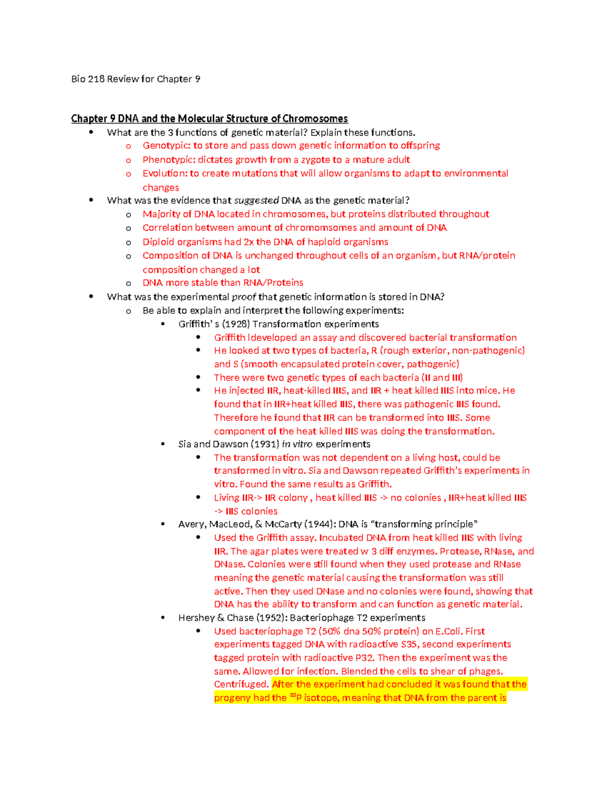 Bio 218 Review For Ch 9 - Summary Molecular Biology - Bio 218 Review ...