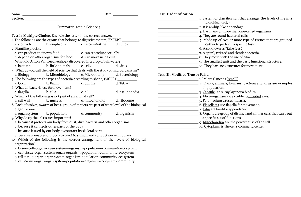 PART B - Summative Exams - Name: ______________________________ Date ...