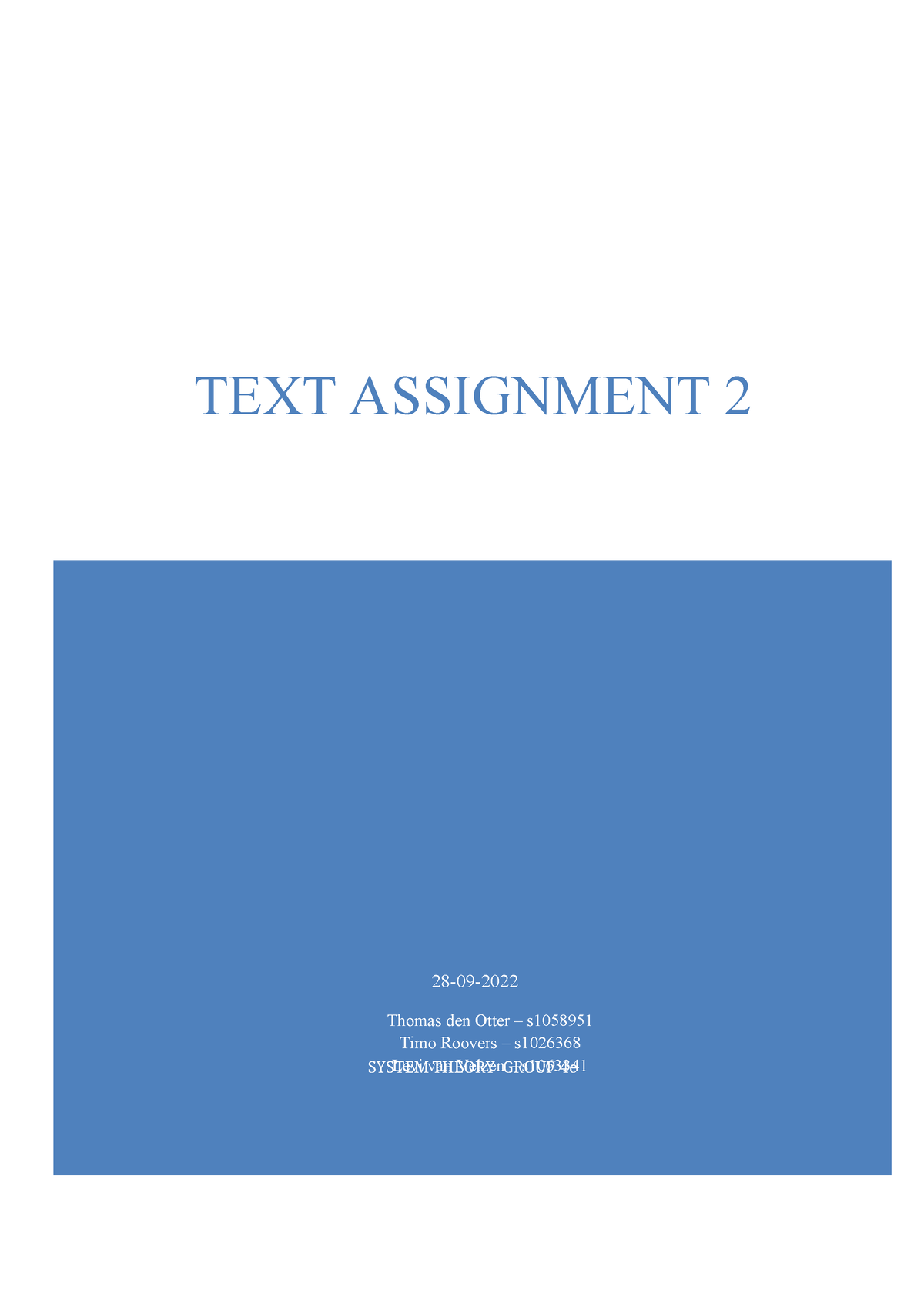 Text Assignment 2 Group 4e System Theory - SYSTEM THEORY GROUP 4e TEXT ...