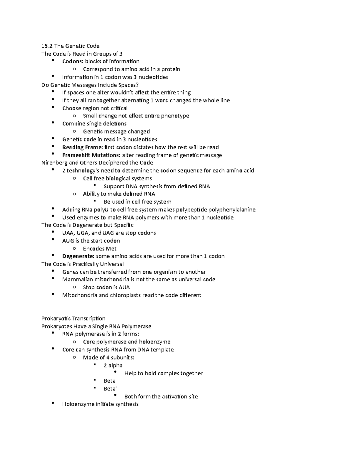 Bio 1510 Notes Chatper 15 pt 2 - 15 The Genetic Code The Code is Read ...