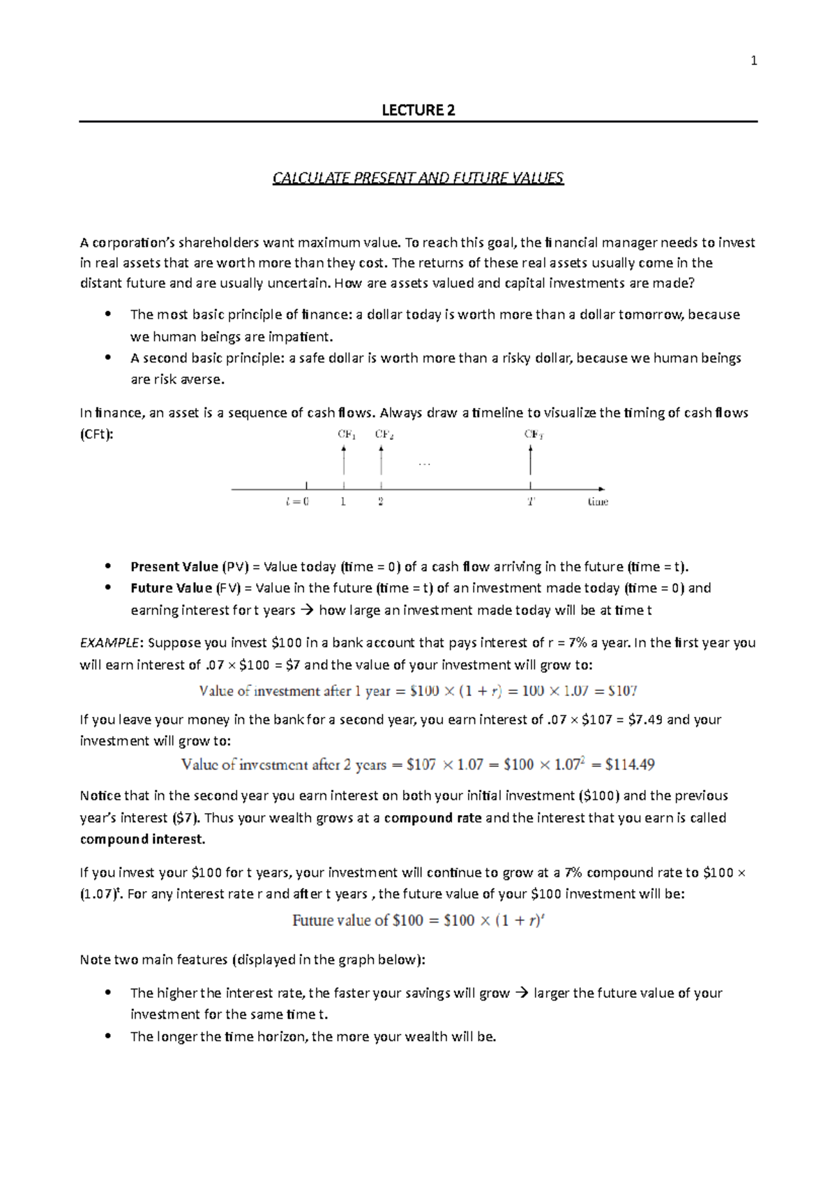 LECTURE 2 SUMMARY - LECTURE 2 CALCULATE PRESENT AND FUTURE VALUES A ...