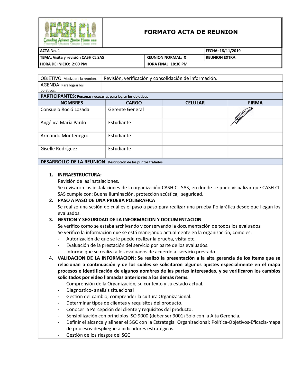 Ejemplo De Acta De Reunion Plantilla V1 0 - Reverasite