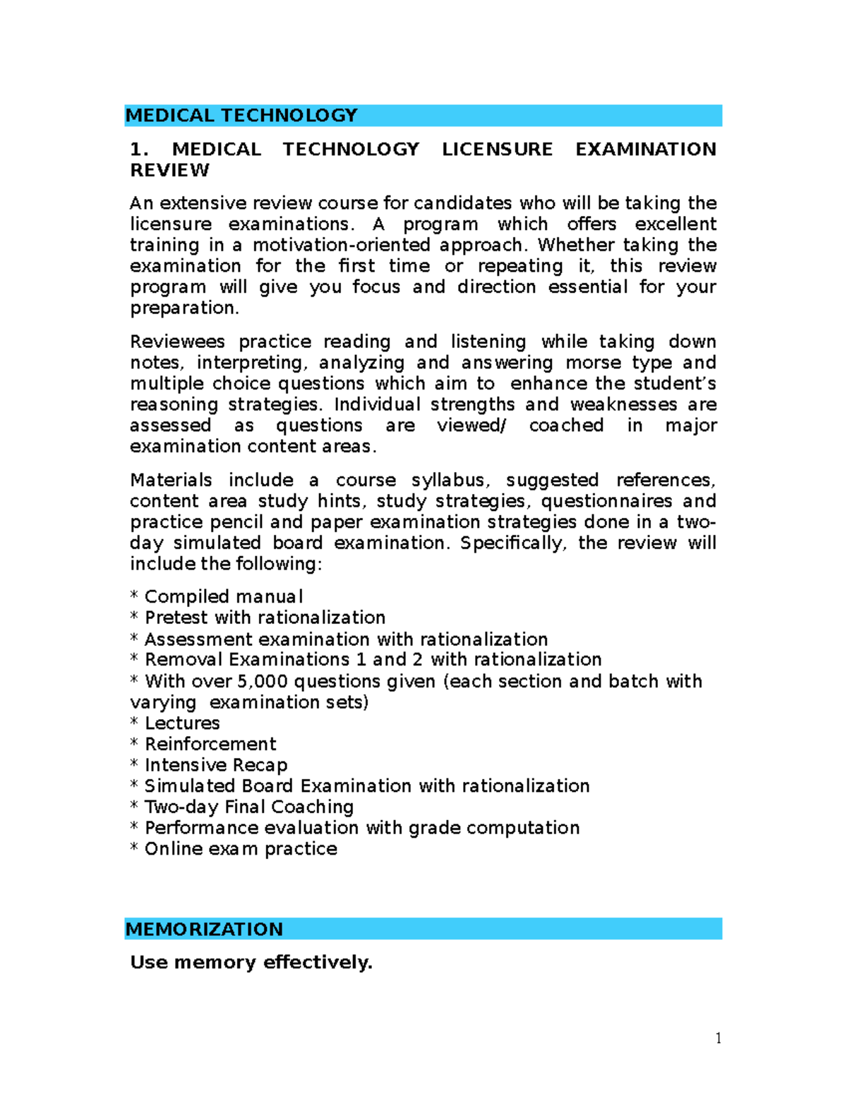 Pdfcoffee - Review Notes - MEDICAL TECHNOLOGY 1. MEDICAL TECHNOLOGY ...