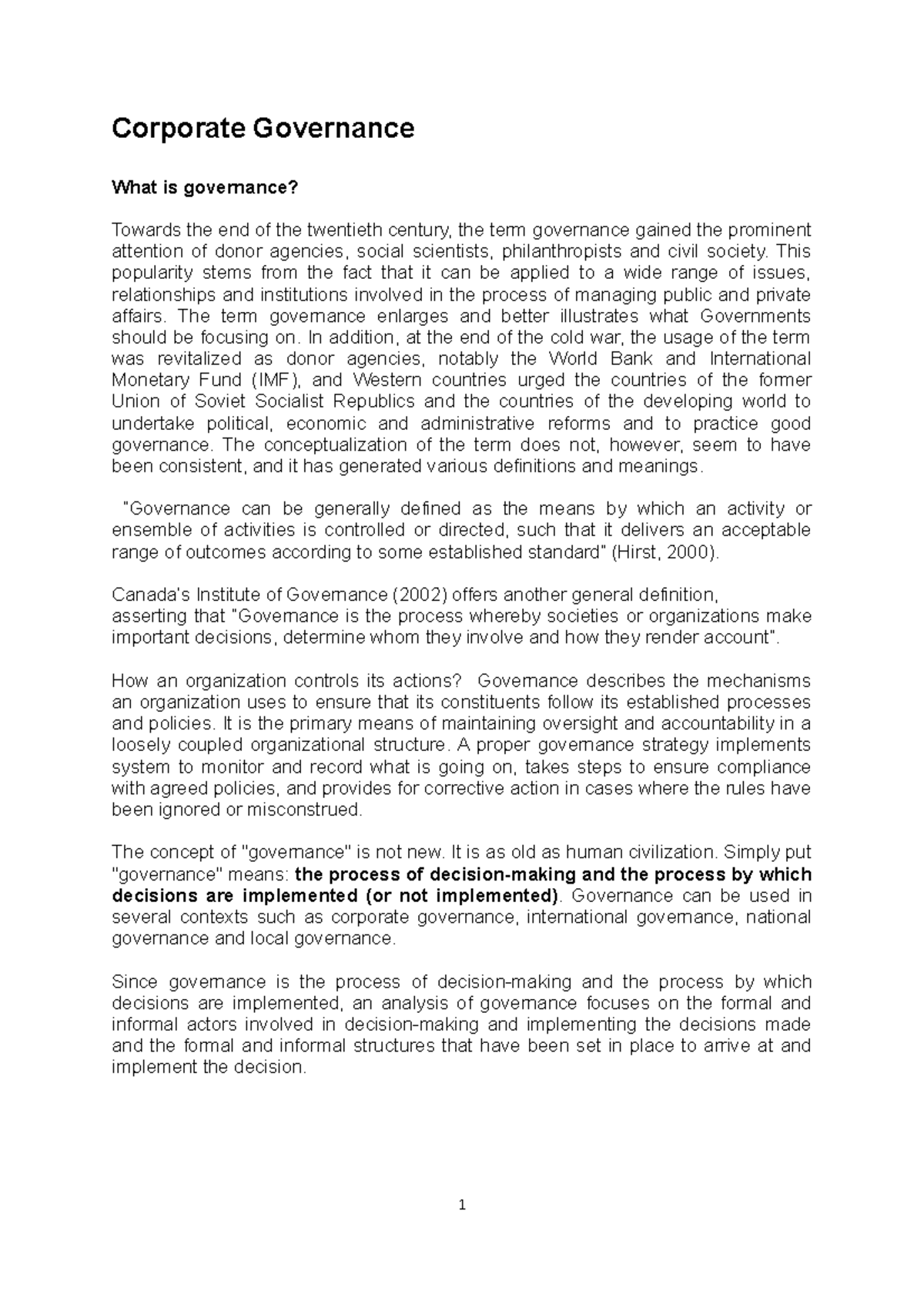 What Is Governance Definition Pdf