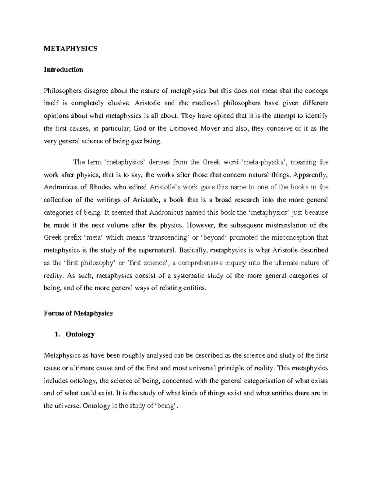 GST Metaphysics - Notes on Meta-Physics - METAPHYSICS Introduction ...