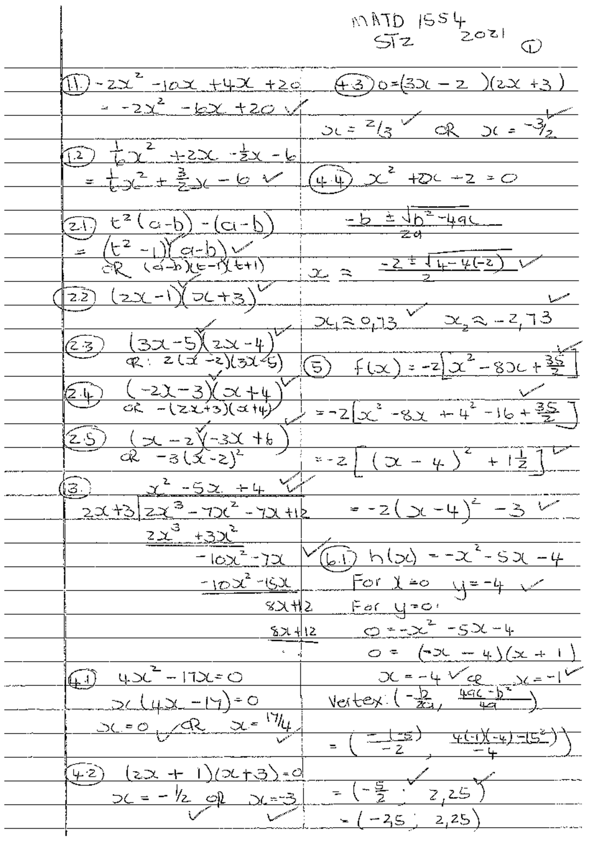 MATD1554 2021 ST 2 MEMO - Memo semester test 2 - MATD 1554 STZ 2021 D 1 ...
