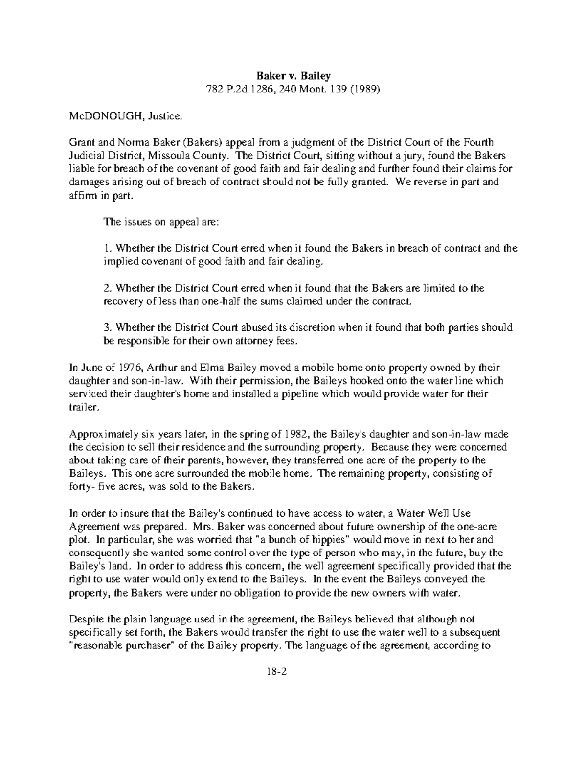 Baker v. Bailey Anderson Fall 2022 Baker v. Bailey 782 P 1286, 240