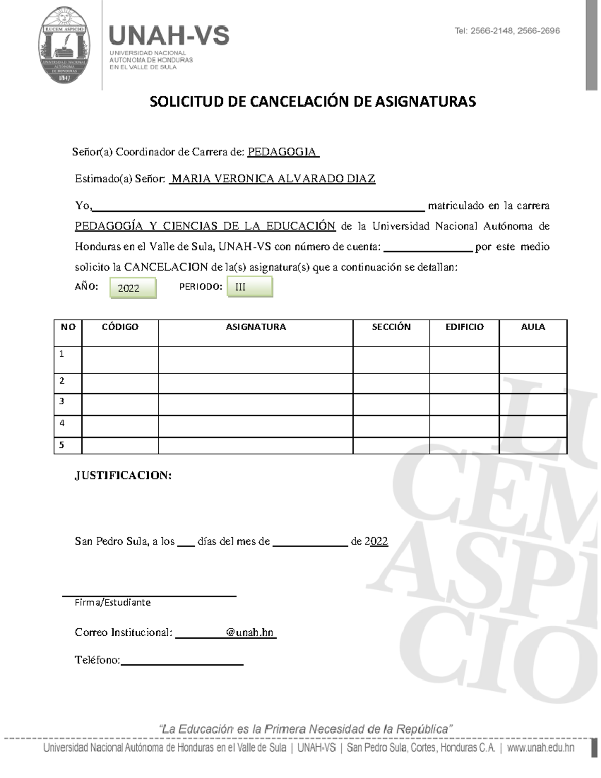 Formato Cancelacion De Clases - SOLICITUD DE CANCELACIÓN DE ASIGNATURAS ...