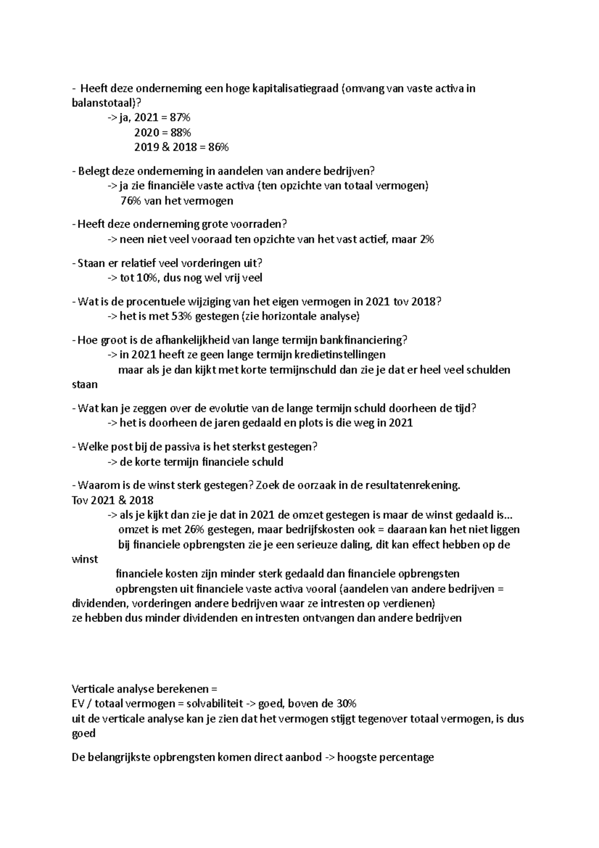 Les horizontaleverticale analyse Heeft deze onderneming een hoge