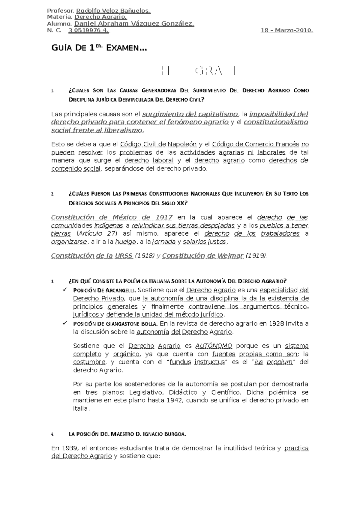 GUÍA. De Derecho Agrario - GGUÍAUÍA D DEE 1 1 ER ER . . E EXAMENXAMEN ...