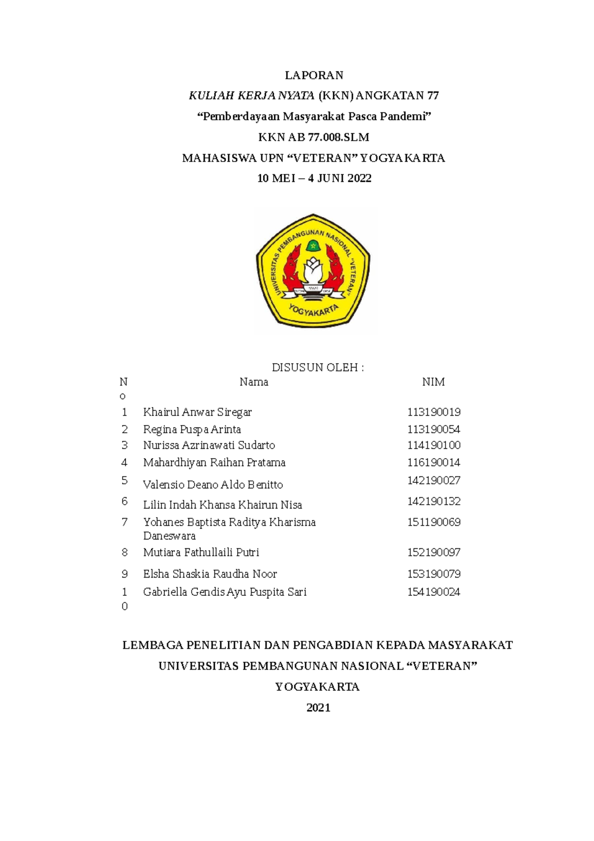 LAP KKN77 AB.77 - LAPORAN KULIAH KERJA NYATA (KKN) ANGKATAN 77 ...