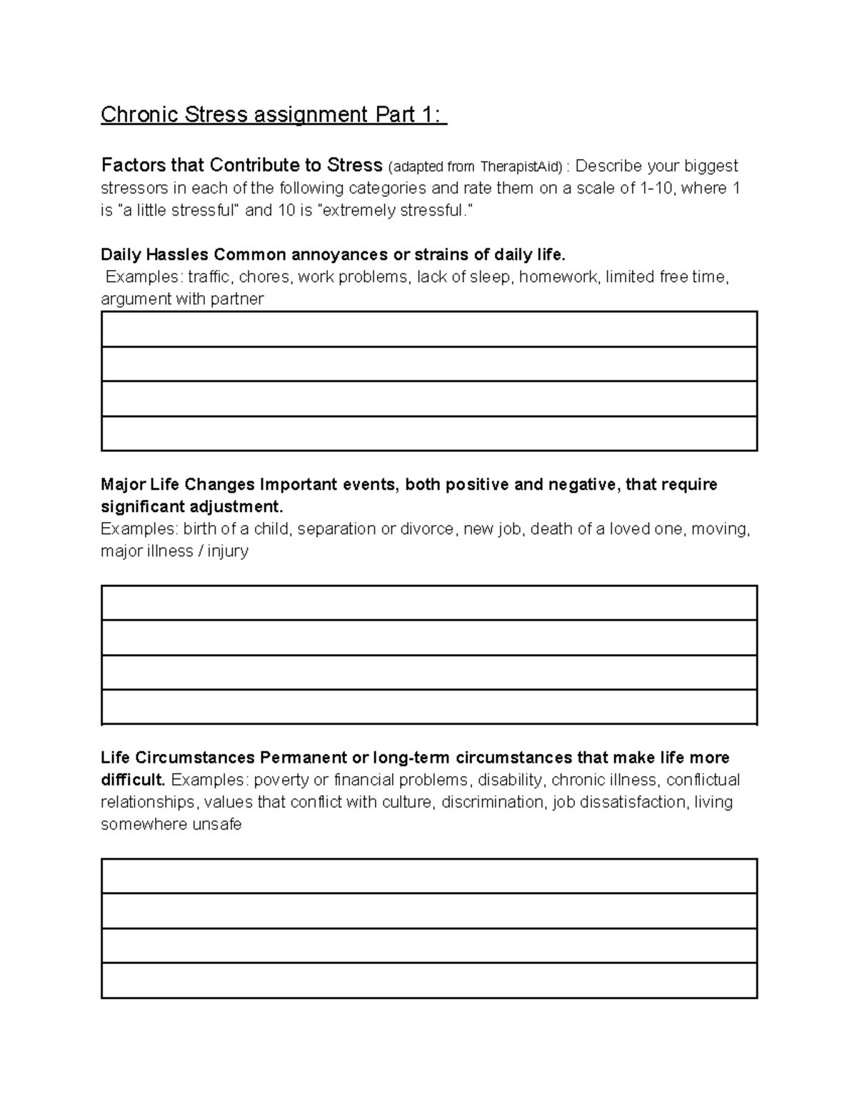 Chronic Stress assignment - ” Daily Hassles Common annoyances or ...
