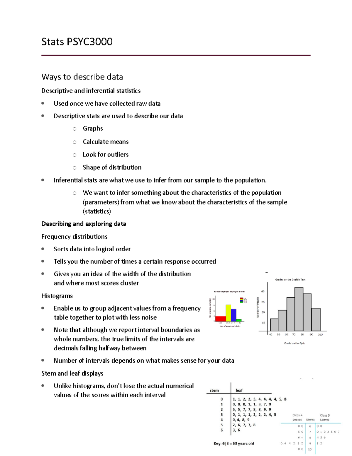 Stats-PSYC3000 - Lecture notes 6-12 - Stats Ways to describe data ...