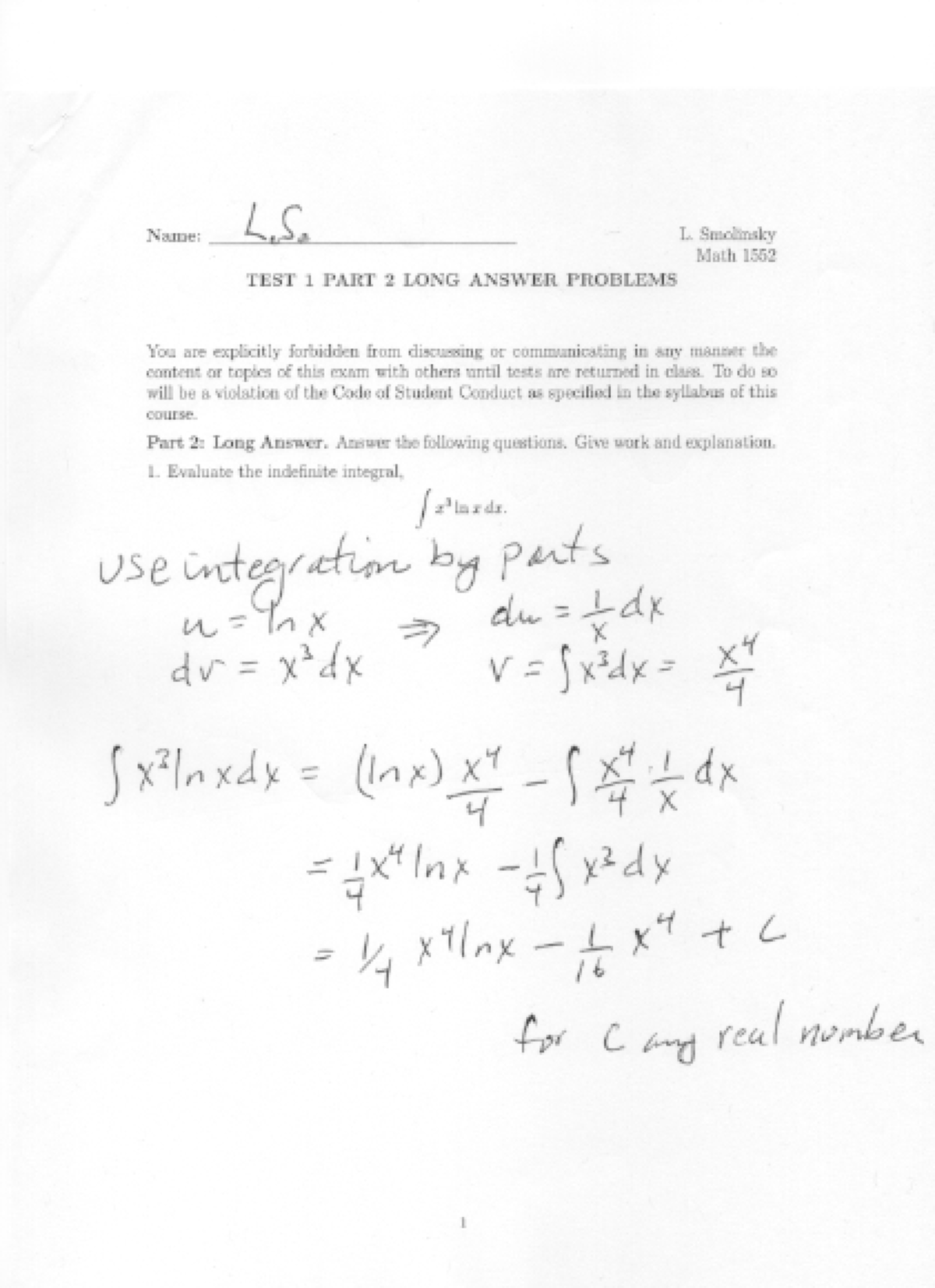 Practice Test 1 Long Answer (2015) - MATH 1552 - LSU - Studocu