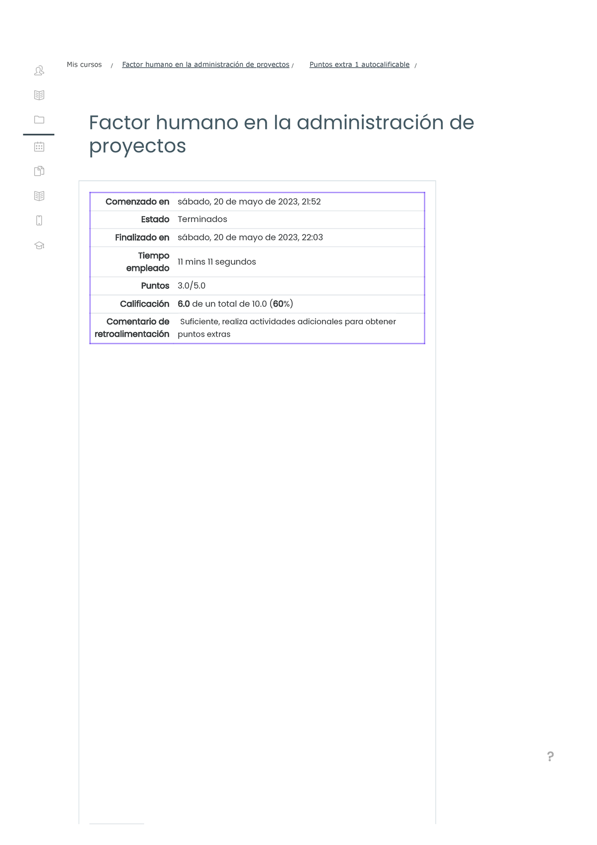 Puntos Extra 1 Autocalificable Revisión Del Intento - Factor Humano En ...