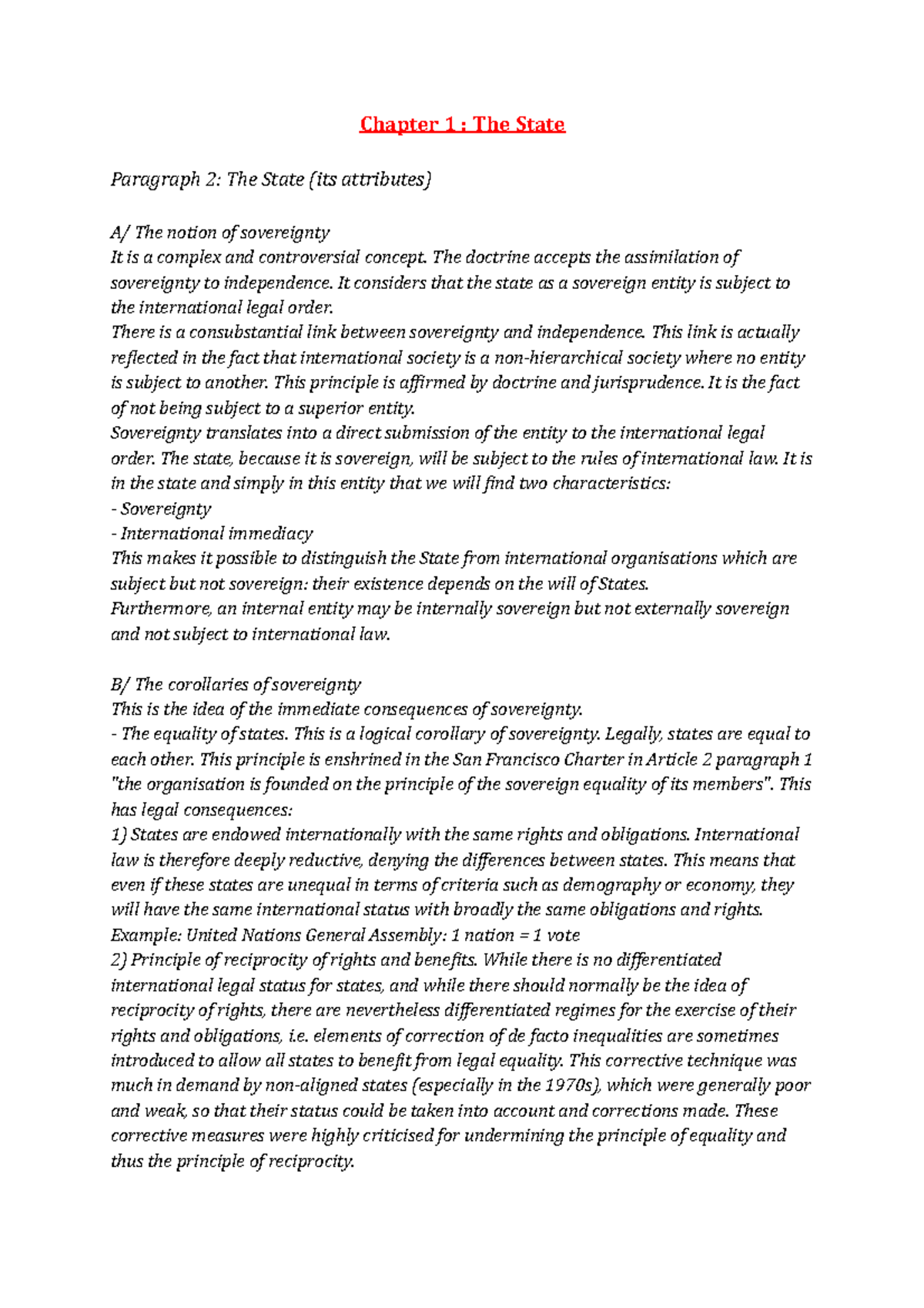 Law International 3 - Chapter 1 : The State Paragraph 2: The State (its ...