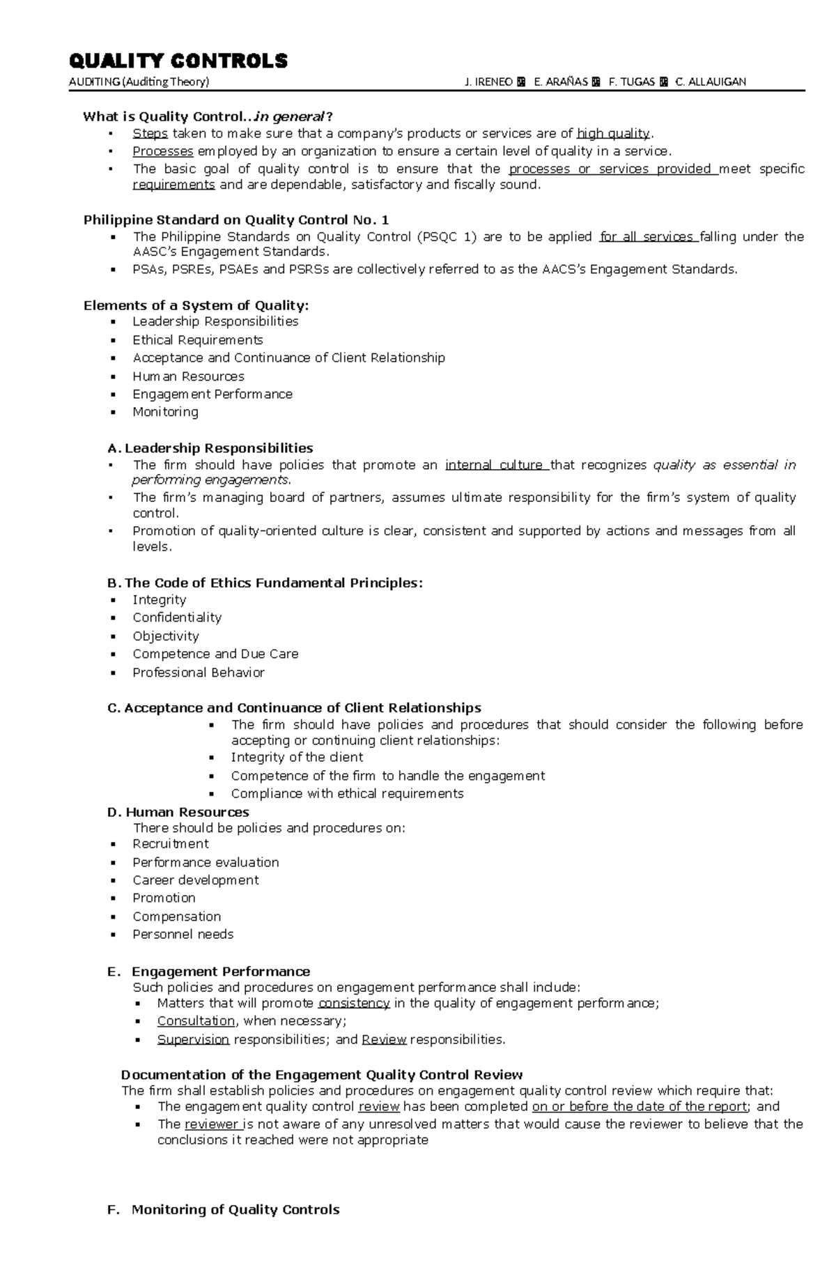 Quality Controls - Summary La conoscenza storica - QUALITY CONTROLS ...