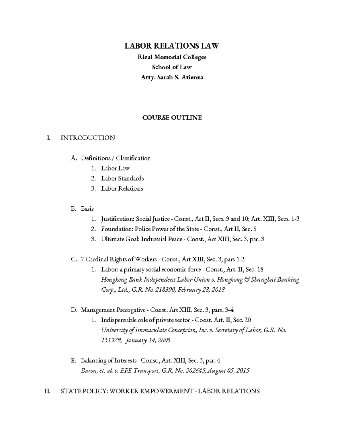 20220506 Labor Relations LAW - Part 1-2 - LABOR RELATIONS LAW Rizal ...