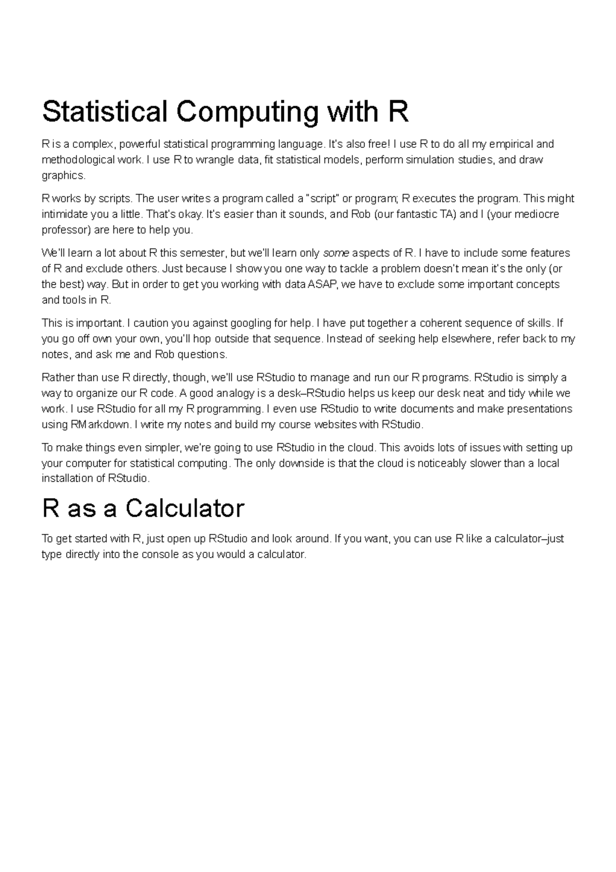 Statistical Computing with R - It’s also free! I use R to do all my ...