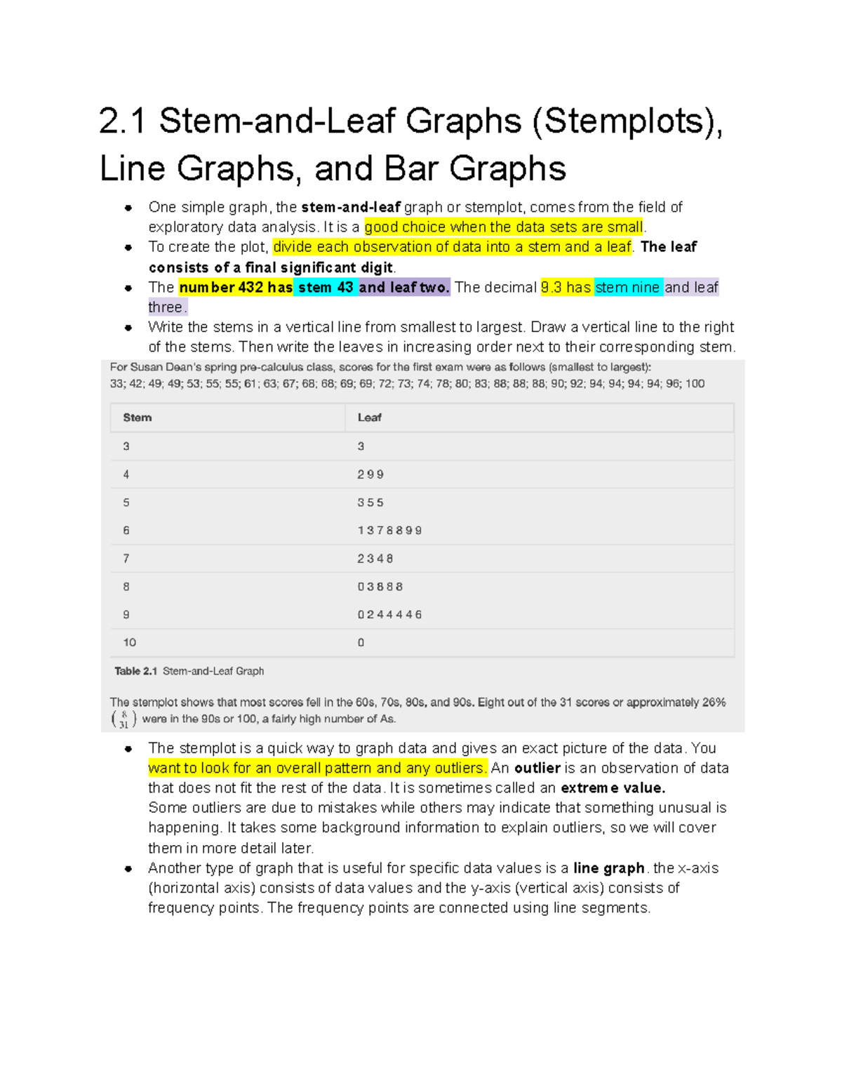 Stats 2 - 2 Stem-and-Leaf Graphs (Stemplots), Line Graphs, And Bar ...