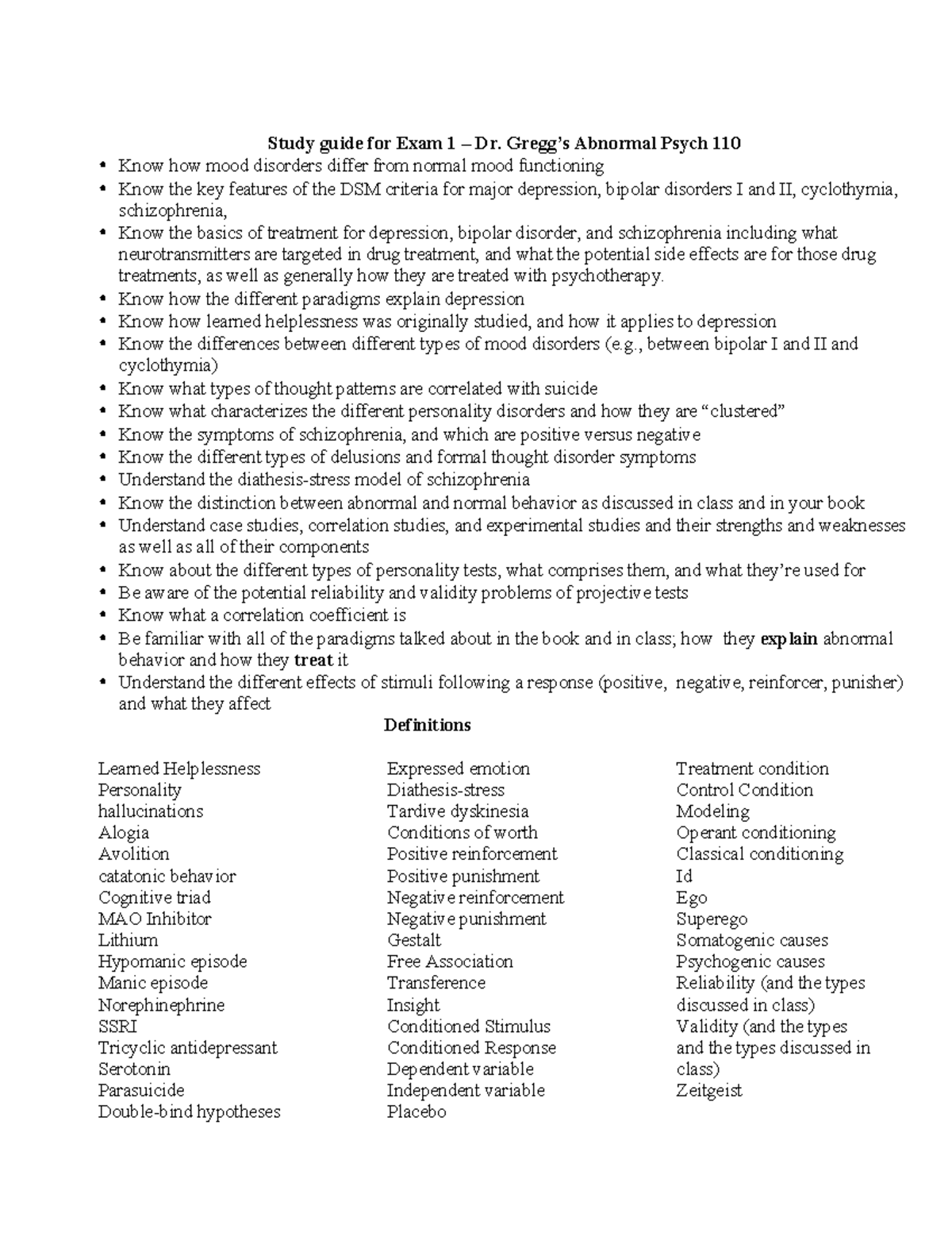 Study guide for Exam 1 110 F2017 ...
