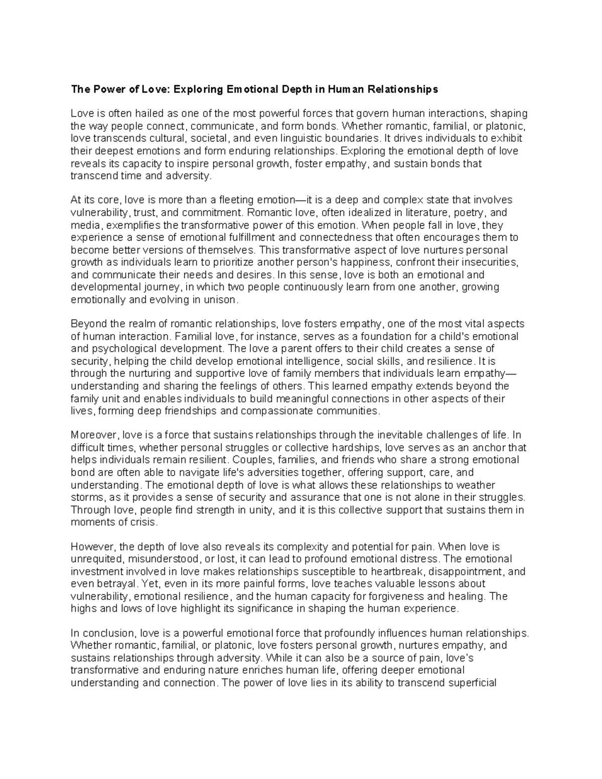 Untitled document - Good - The Power of Love: Exploring Emotional Depth ...