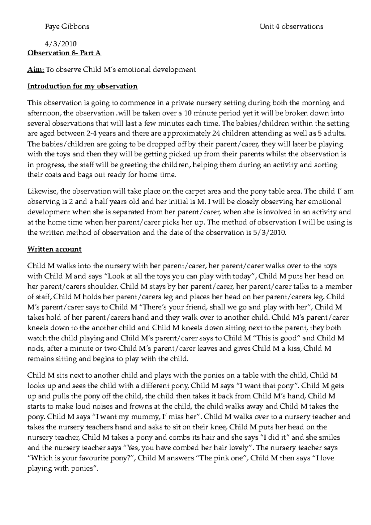 Observation 8 part A - obsevation 8 part a - Unit 4 observations 4/3 ...