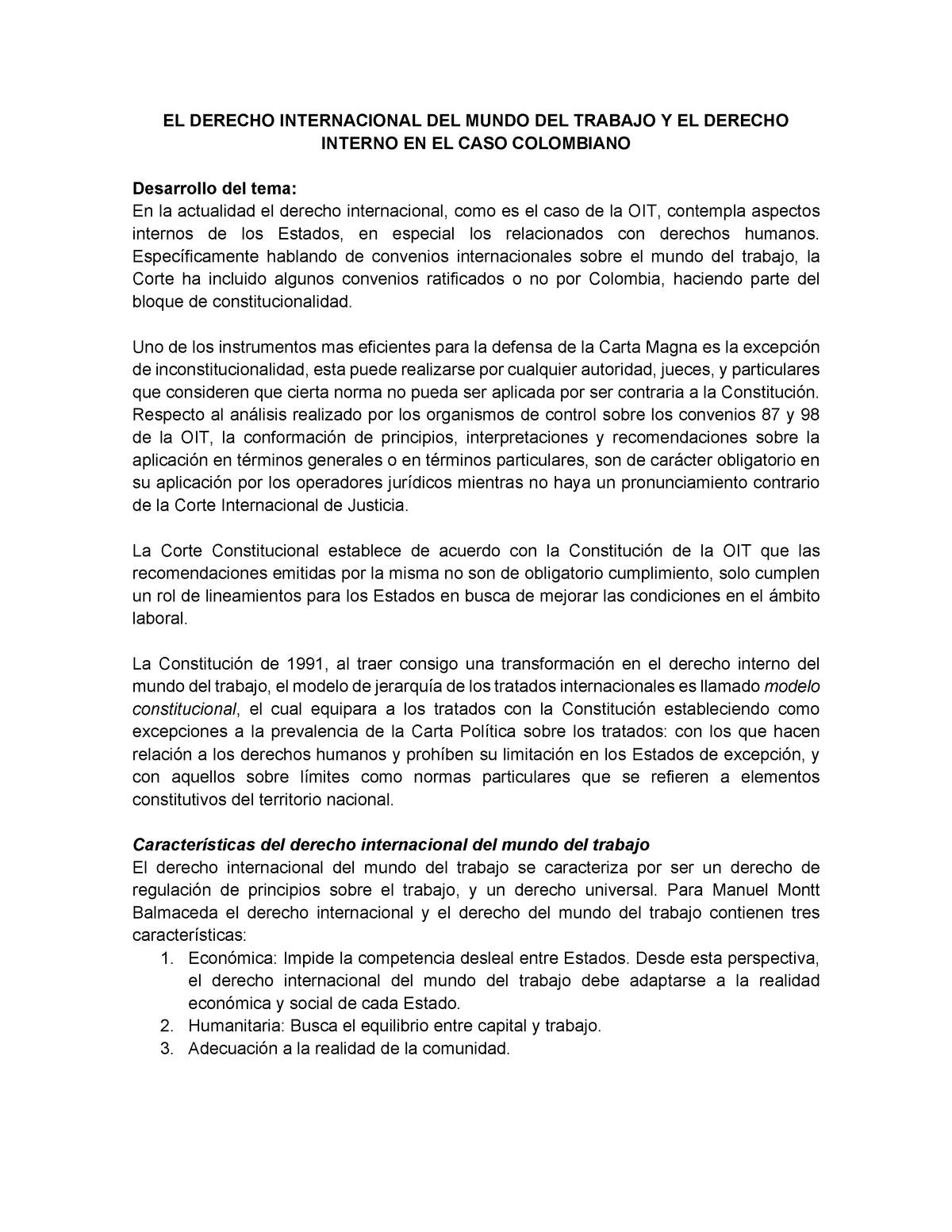 El derecho internacional del mundo del trabajo y el derecho interno en ...