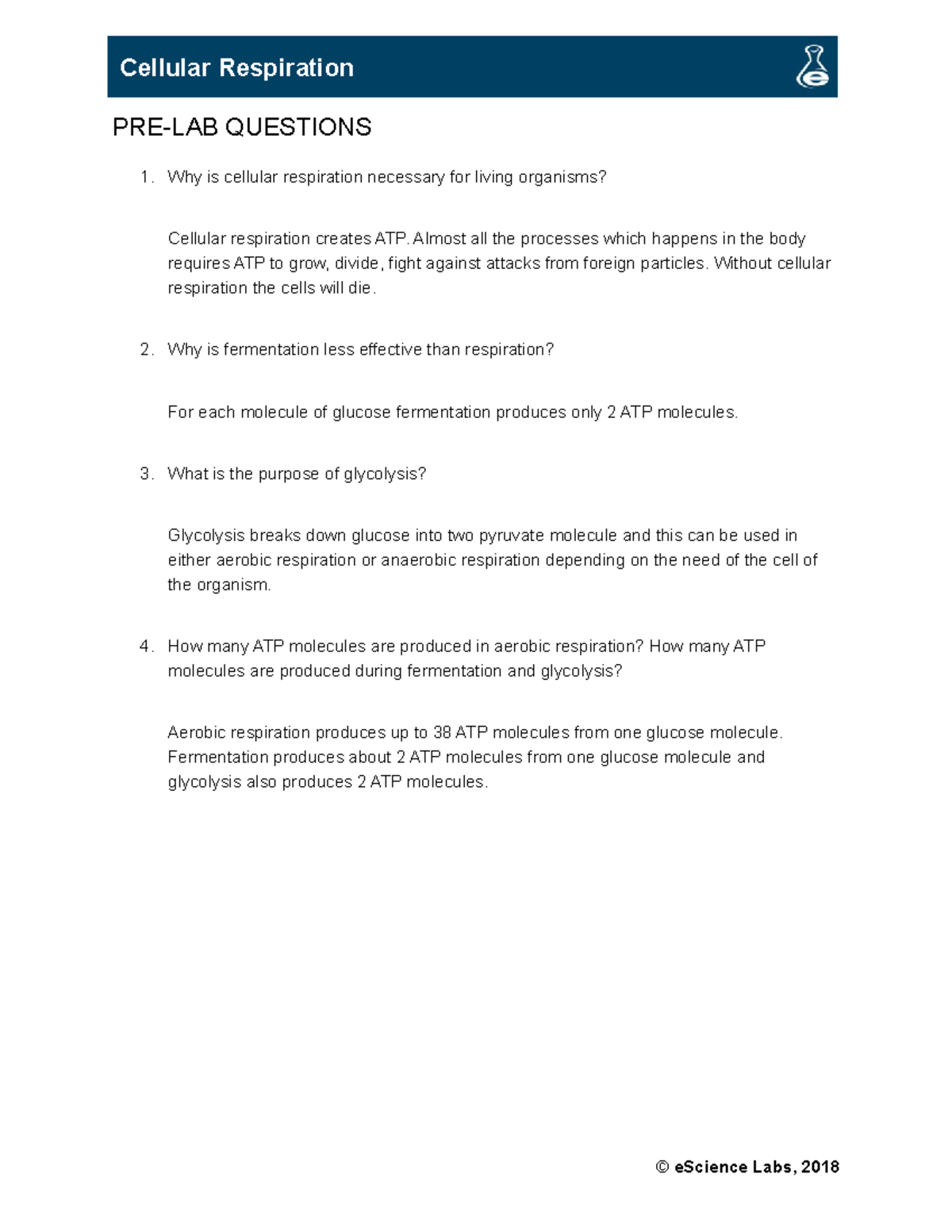 Cellular respiration lab PRELAB QUESTIONS Why is cellular