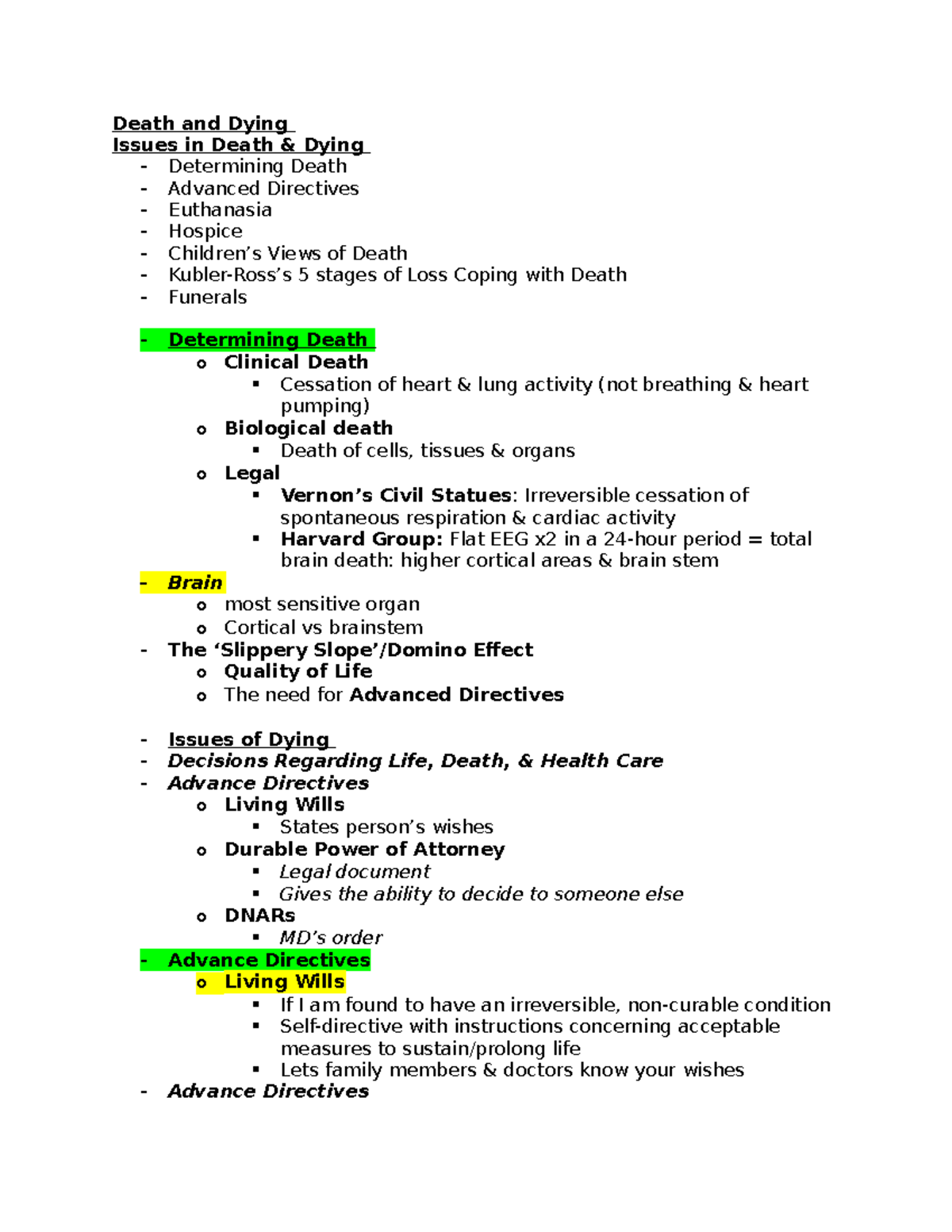 Death and Dying - Summer Semester Exam 1 Notes - Dr. Michalski - Death ...