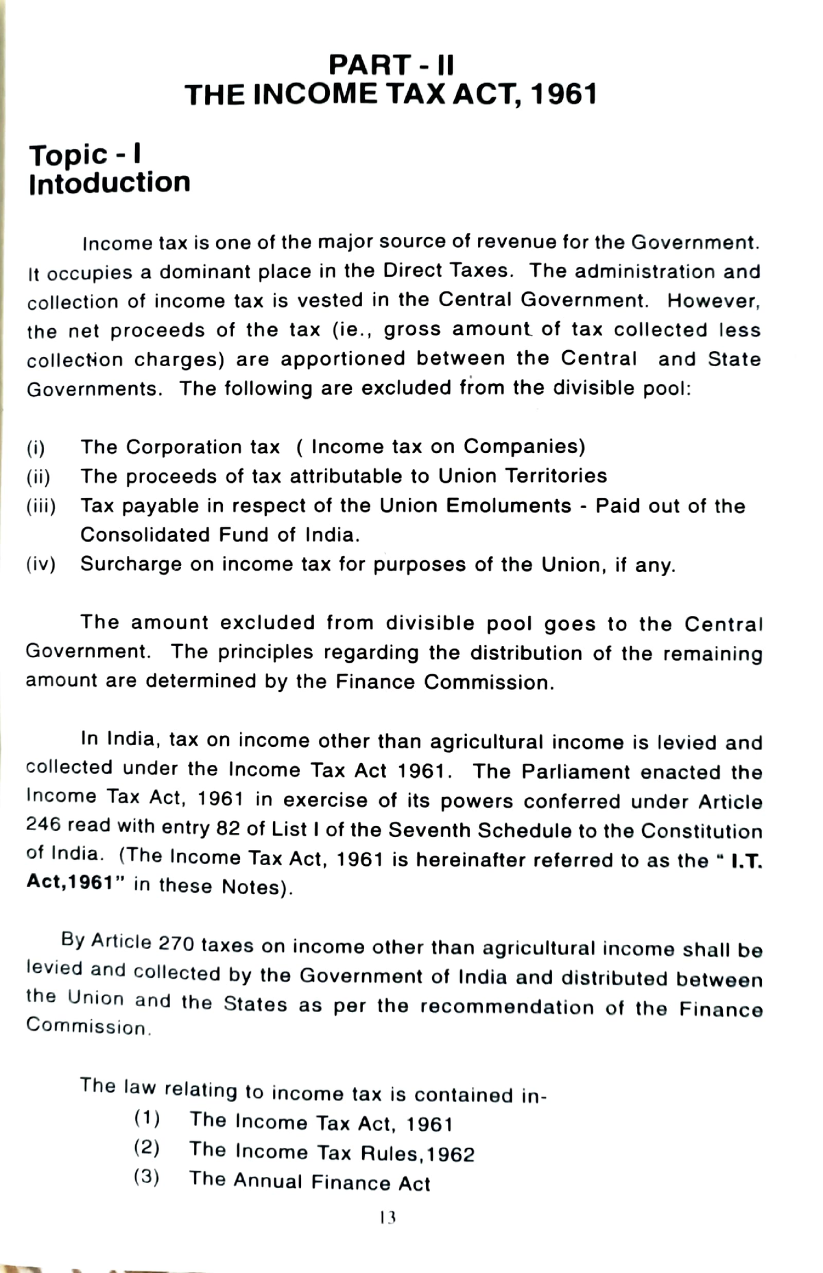 Income Tax Act 1 3 Notes On Law Of Taxation PART THE INCOME 