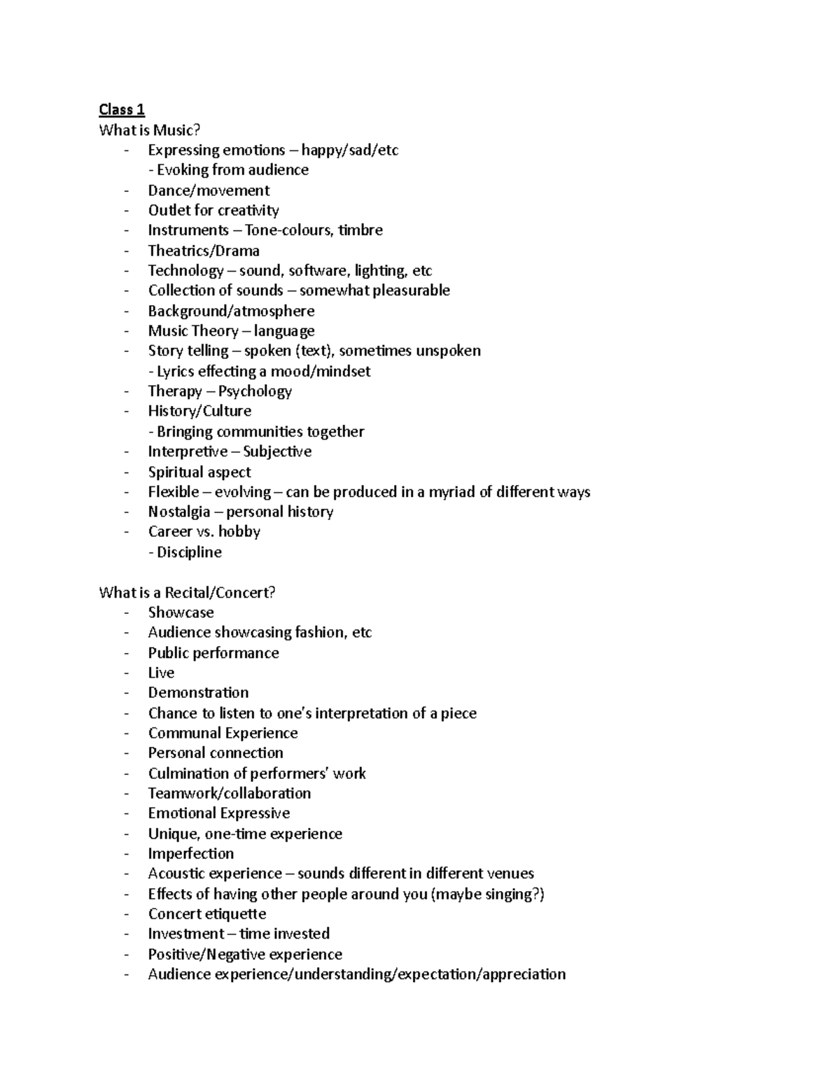 Notes - music - Class 1 What is Music? - Expressing emotions – happy ...