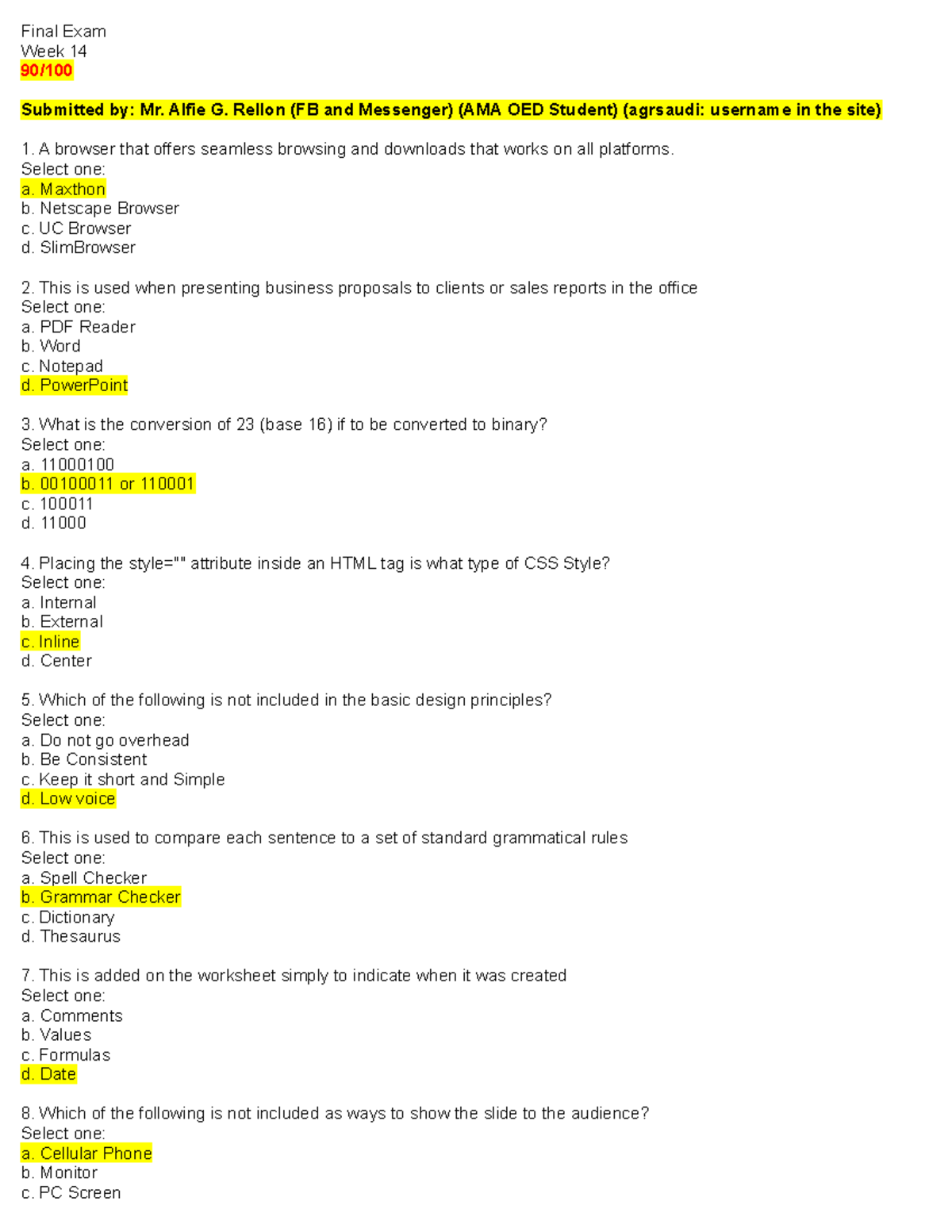 MIS6111 Fundamentals of Information System Final Exam Final Exam Week