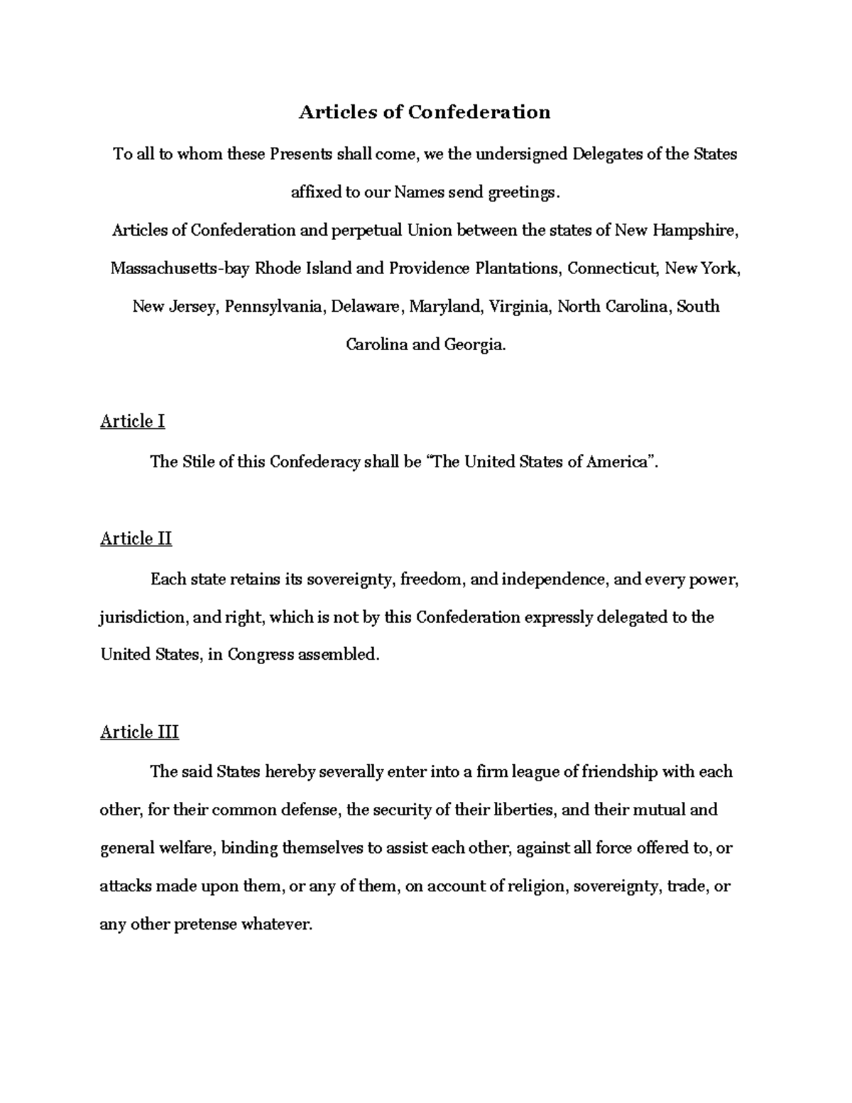 Articles of Confederation - Articles of Confederation and perpetual ...