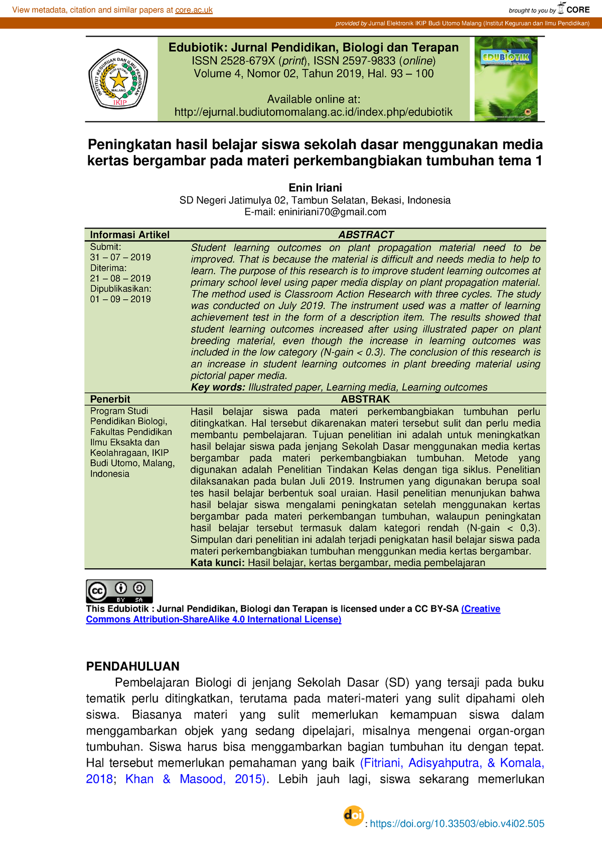 Peningkatan Hasil Belajar Siswa Sekolah Dasar - Edubiotik: Jurnal ...