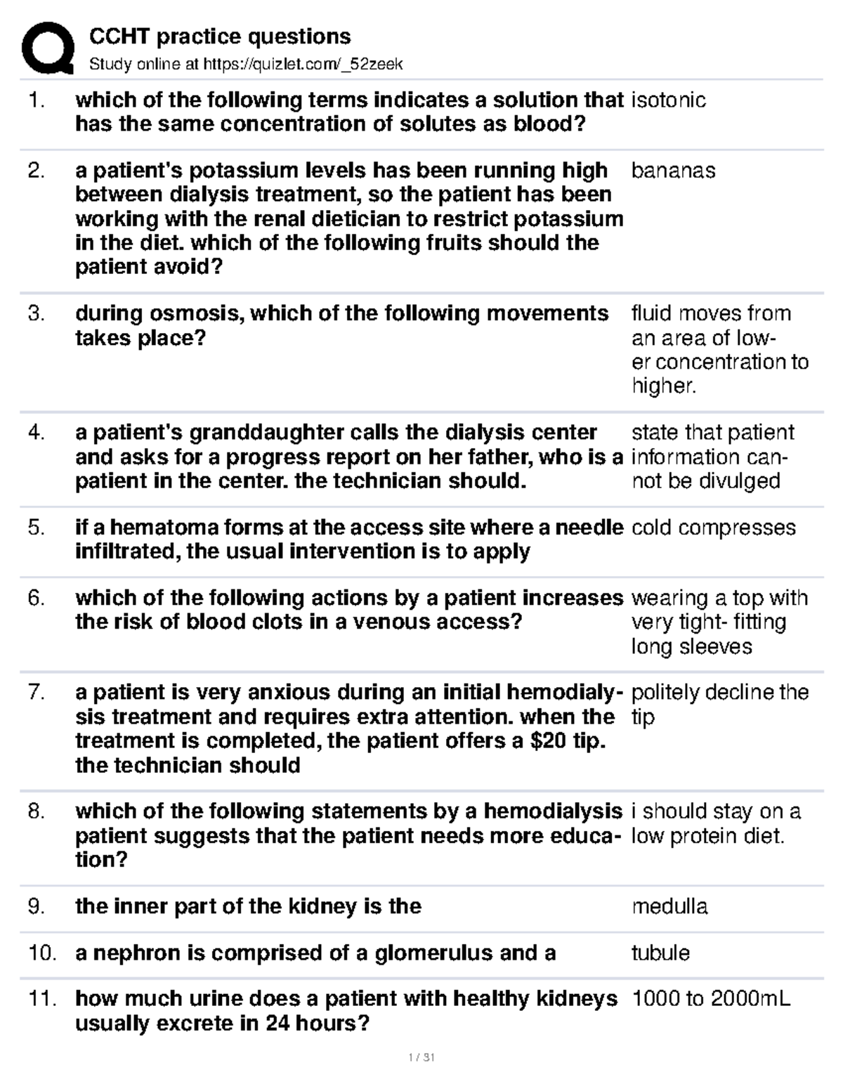 free ccht practice test quizlet